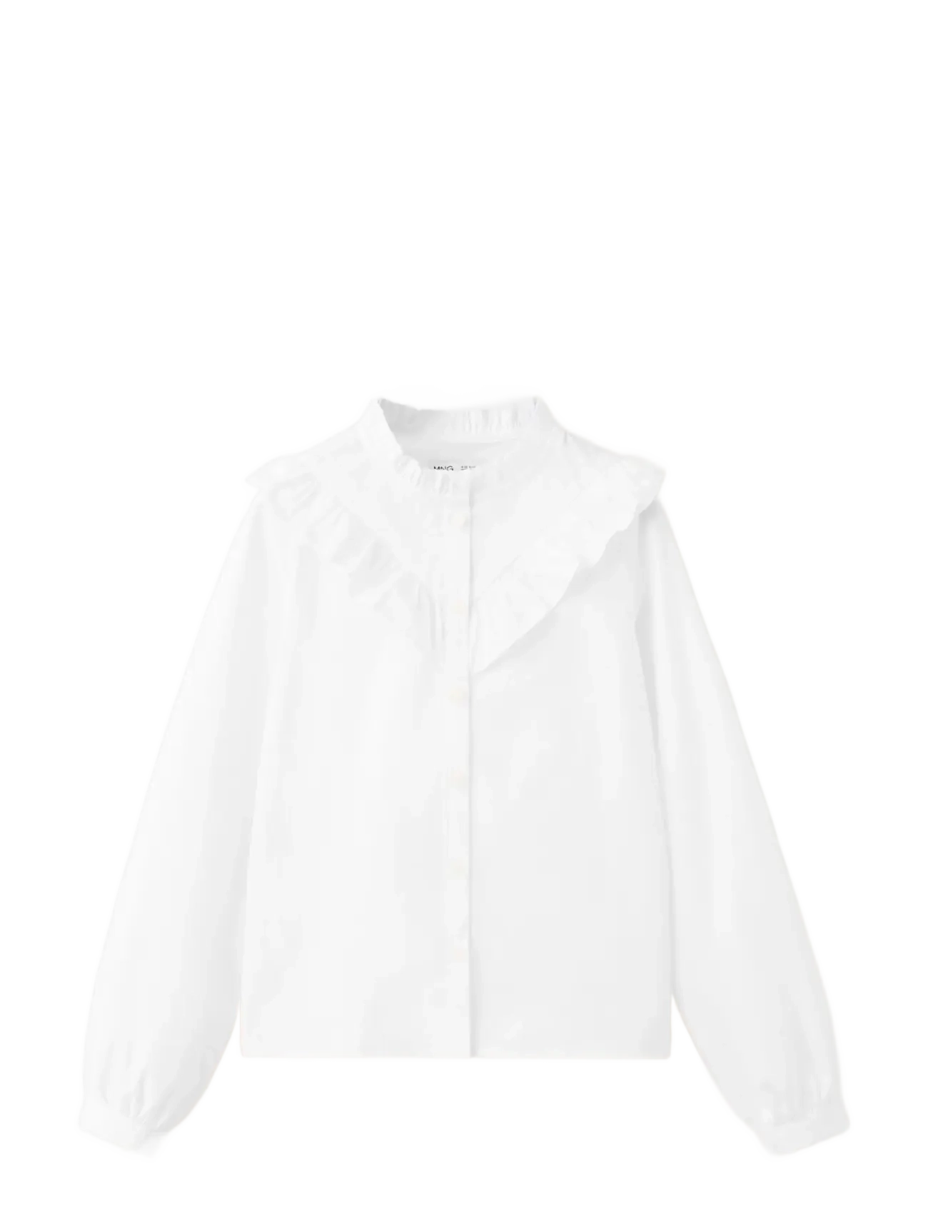 Mango Ruffled Cotton Shirt, 7, Shirts, Weiß - Long-sleeved Kinder