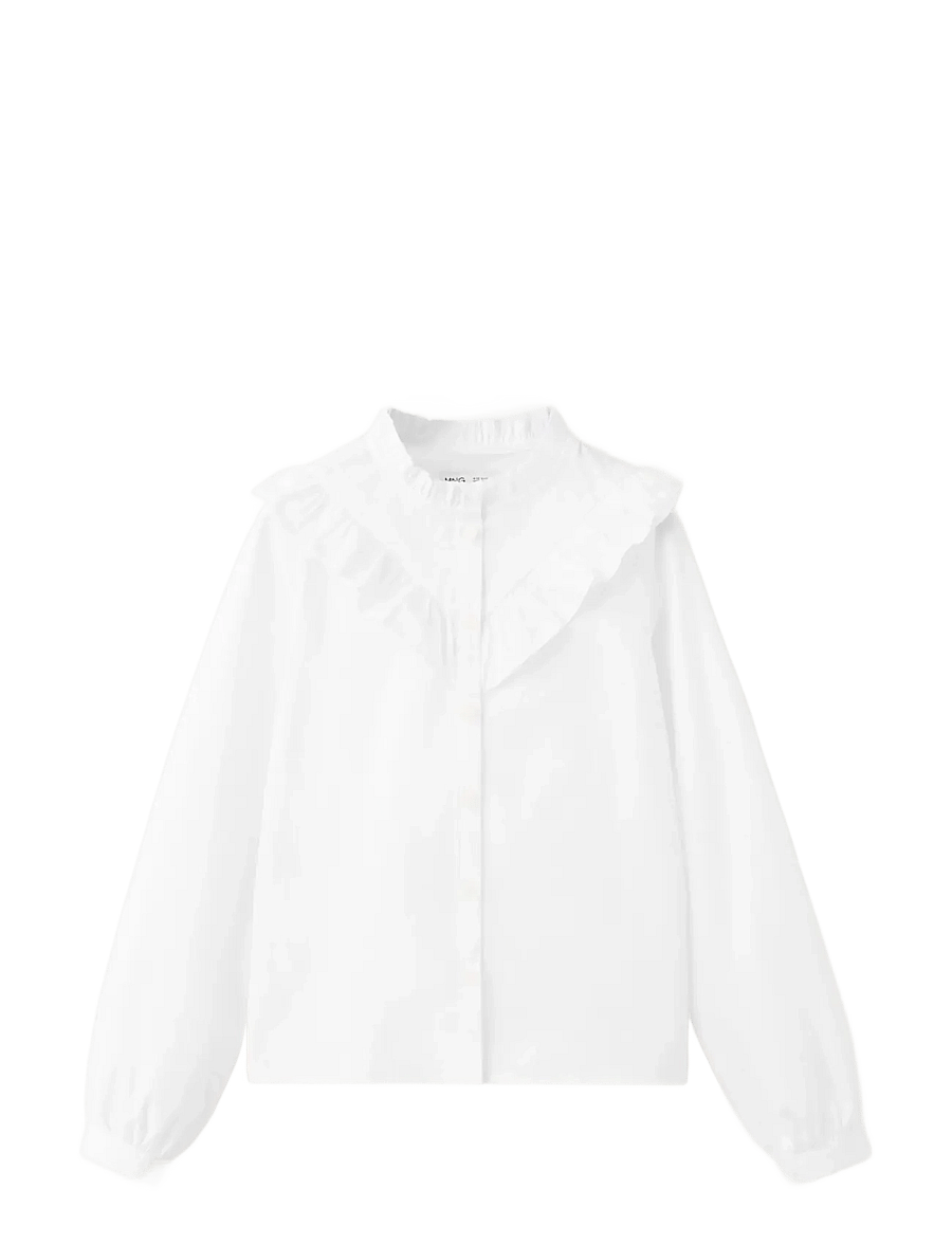 Mango - Ruffled cotton shirt - langærmede skjorter - white - 0