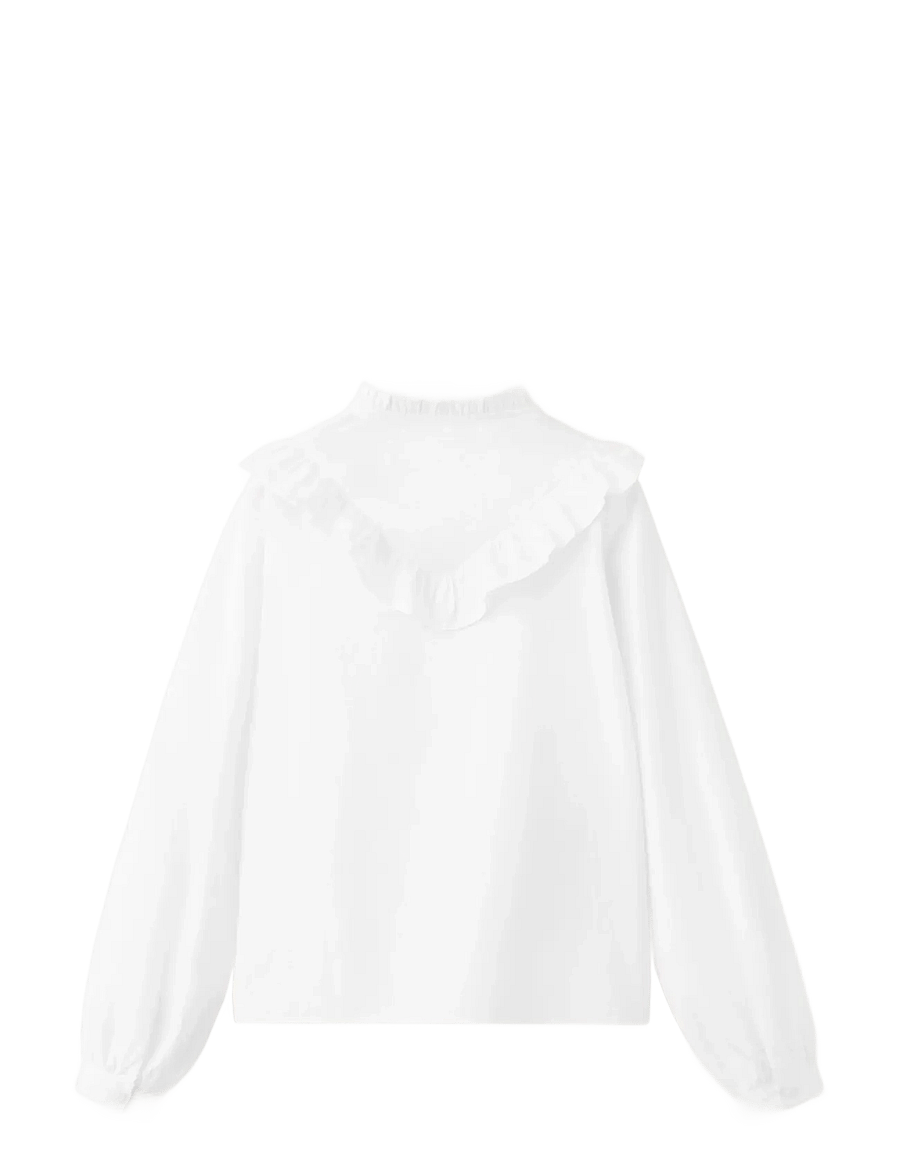 Mango - Ruffled cotton shirt - langærmede skjorter - white - 1