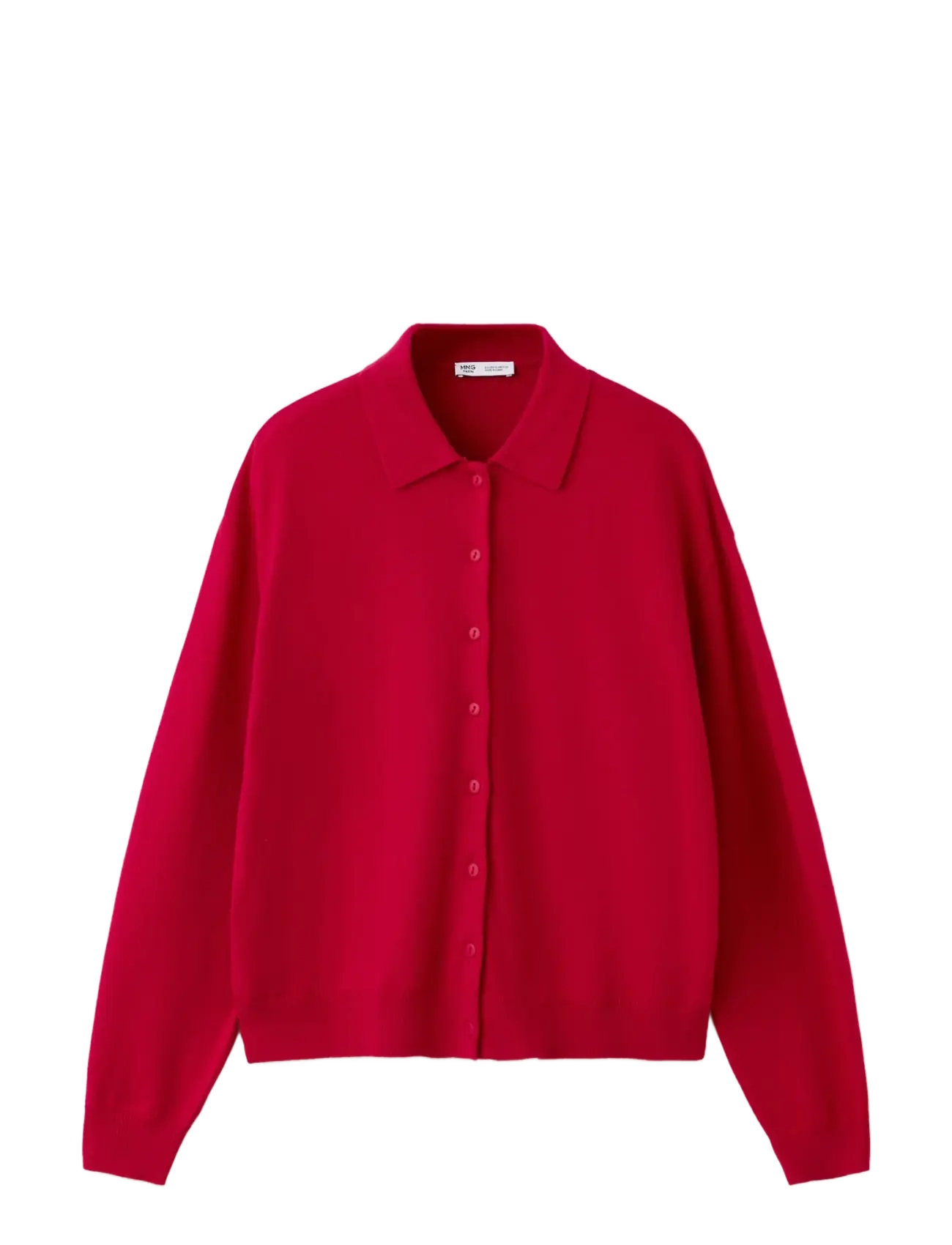 Mango Fine knit polo collar cardigan - Strik - RED / red