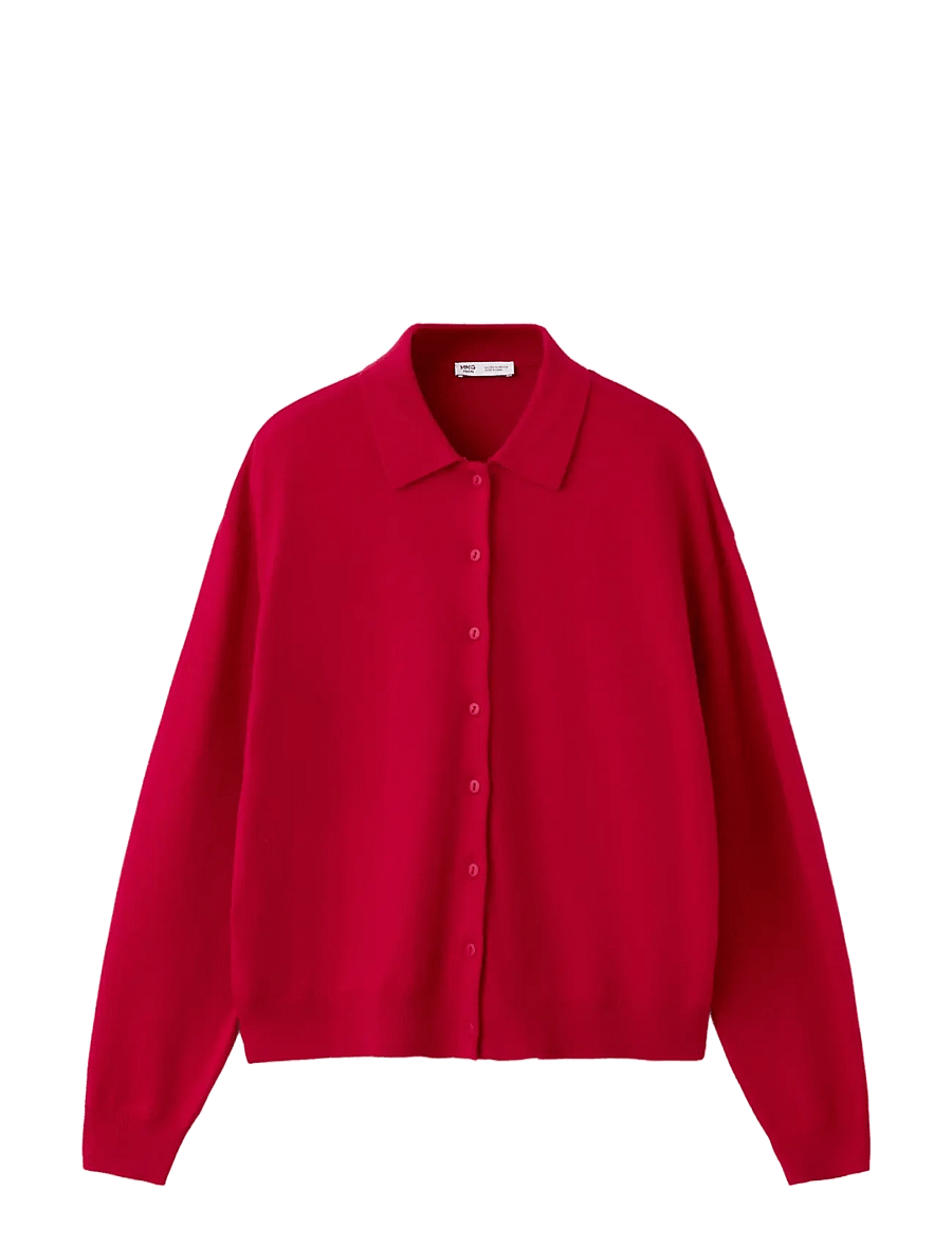 Mango - Fine knit polo collar cardigan - langærmede poloer - red - 1