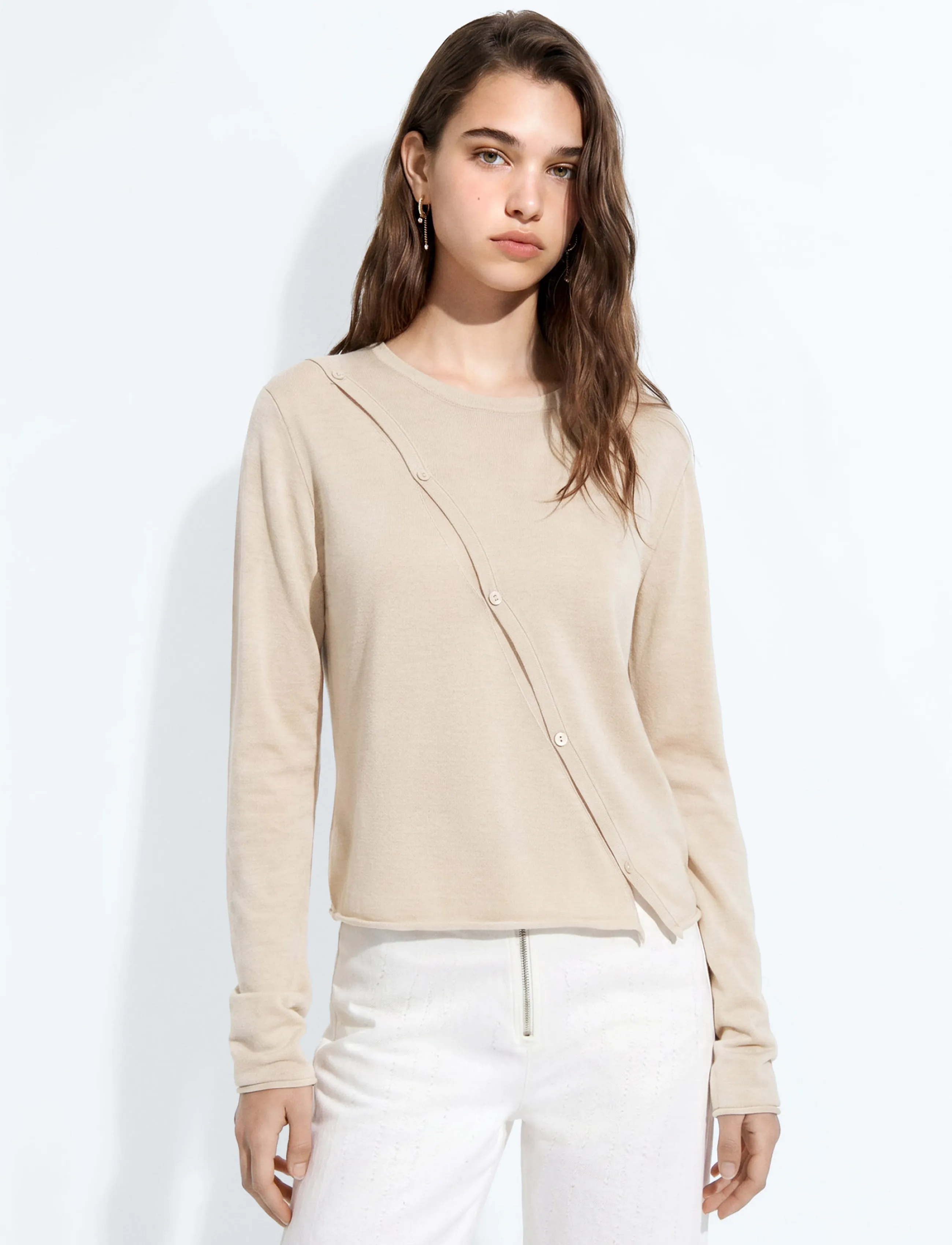 Mango Knit cardigan with opening detail - Strik - LT PASTEL BROWN / beige