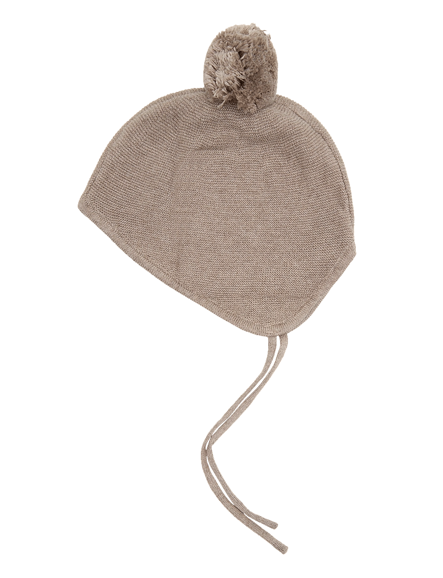 Mango - Knitted bonnet with pompom - babymössor - medium brown - 1