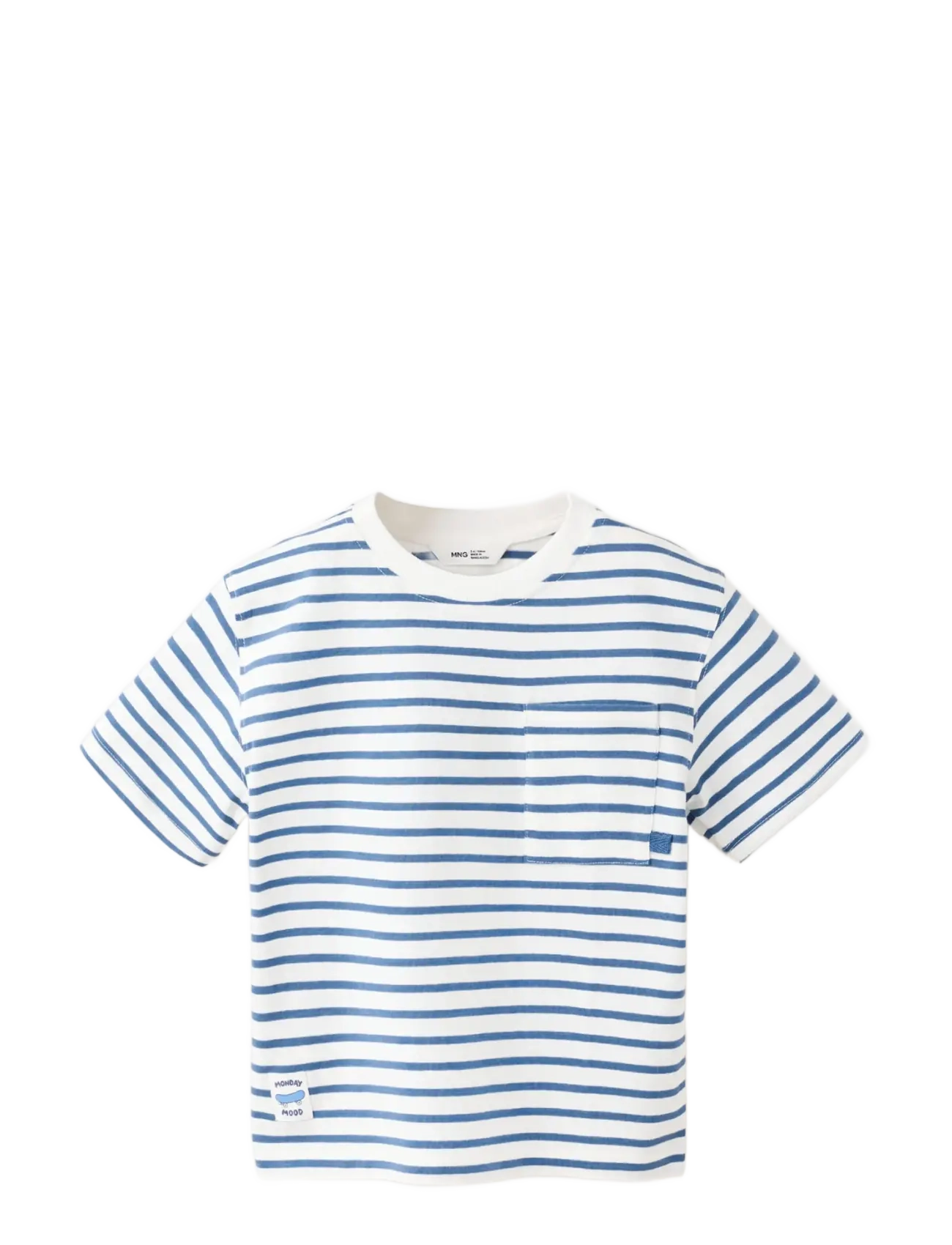 Mango Chest-Pocket Striped T-Shirt, 12-18M, T-shirts, Weiß - Short-sleeved, Kinder