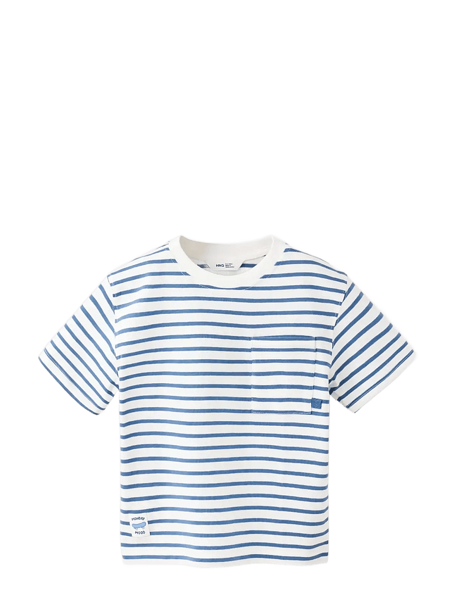 Mango - Chest-pocket striped T-shirt - kortärmade t-shirts - white - 0
