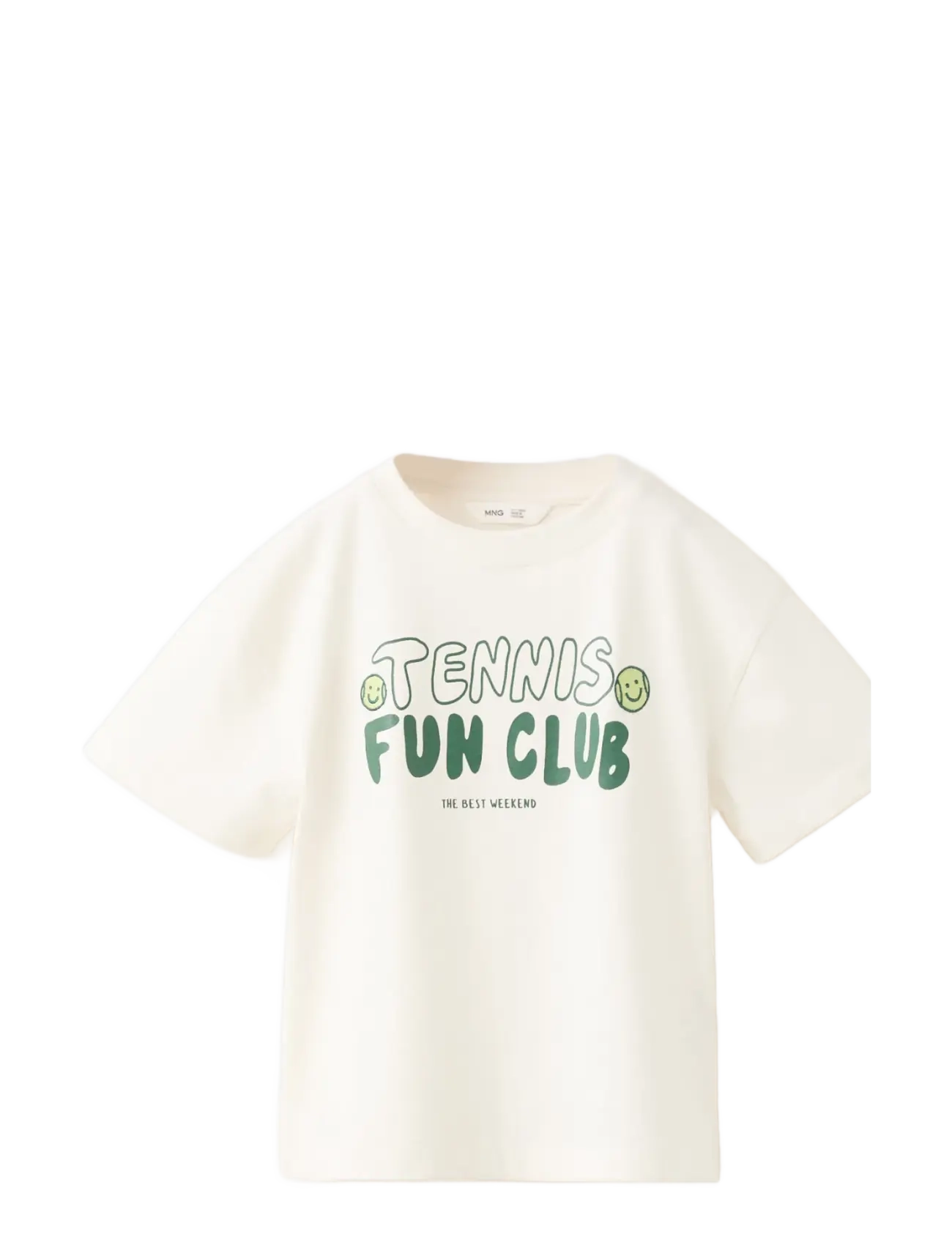 Mango 100% Cotton Slogan T-Shirt, 5-6, T-shirts, Creme - Short-sleeved, Kinder