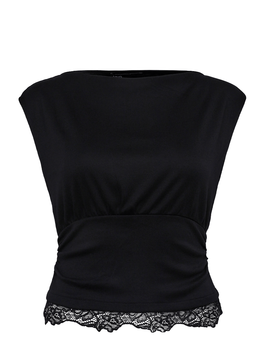Mango - Ruched lace top - tanktops - black - 1