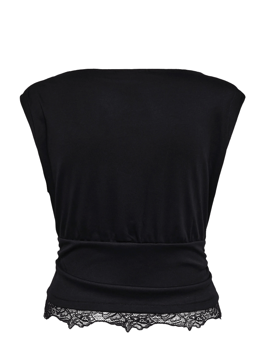 Mango - Ruched lace top - tanktops - black - 2