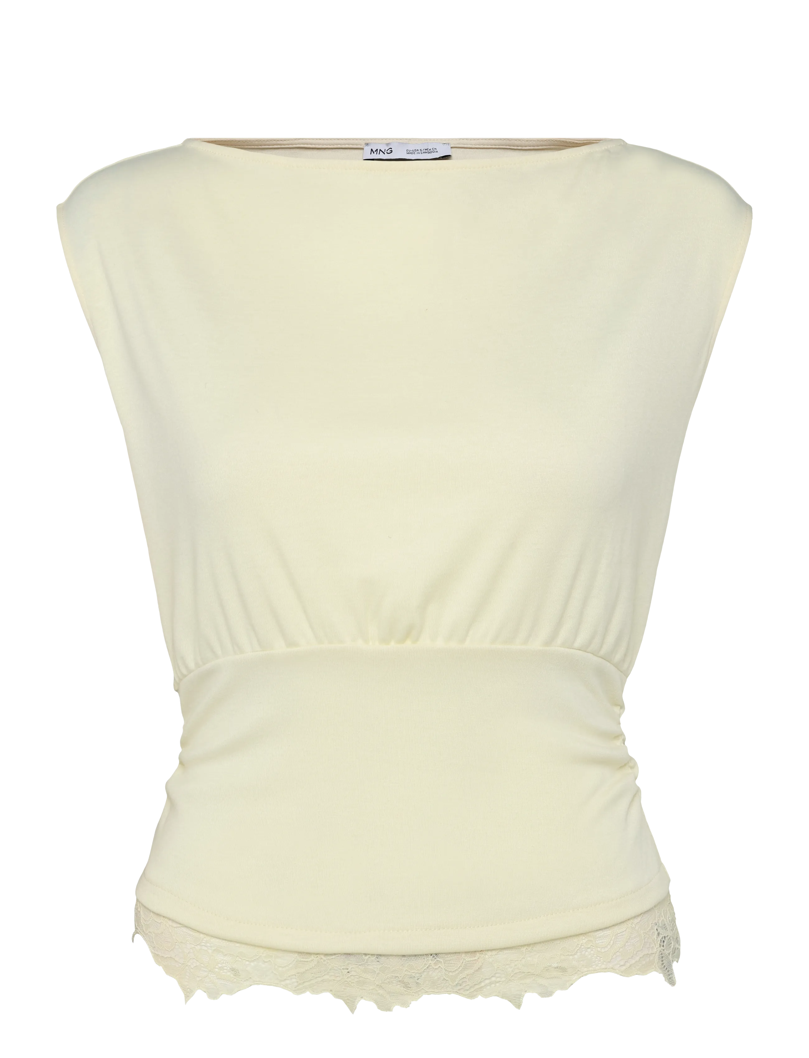 Mango Ruched lace top - Tanktops - LIGHT BEIGE / beige