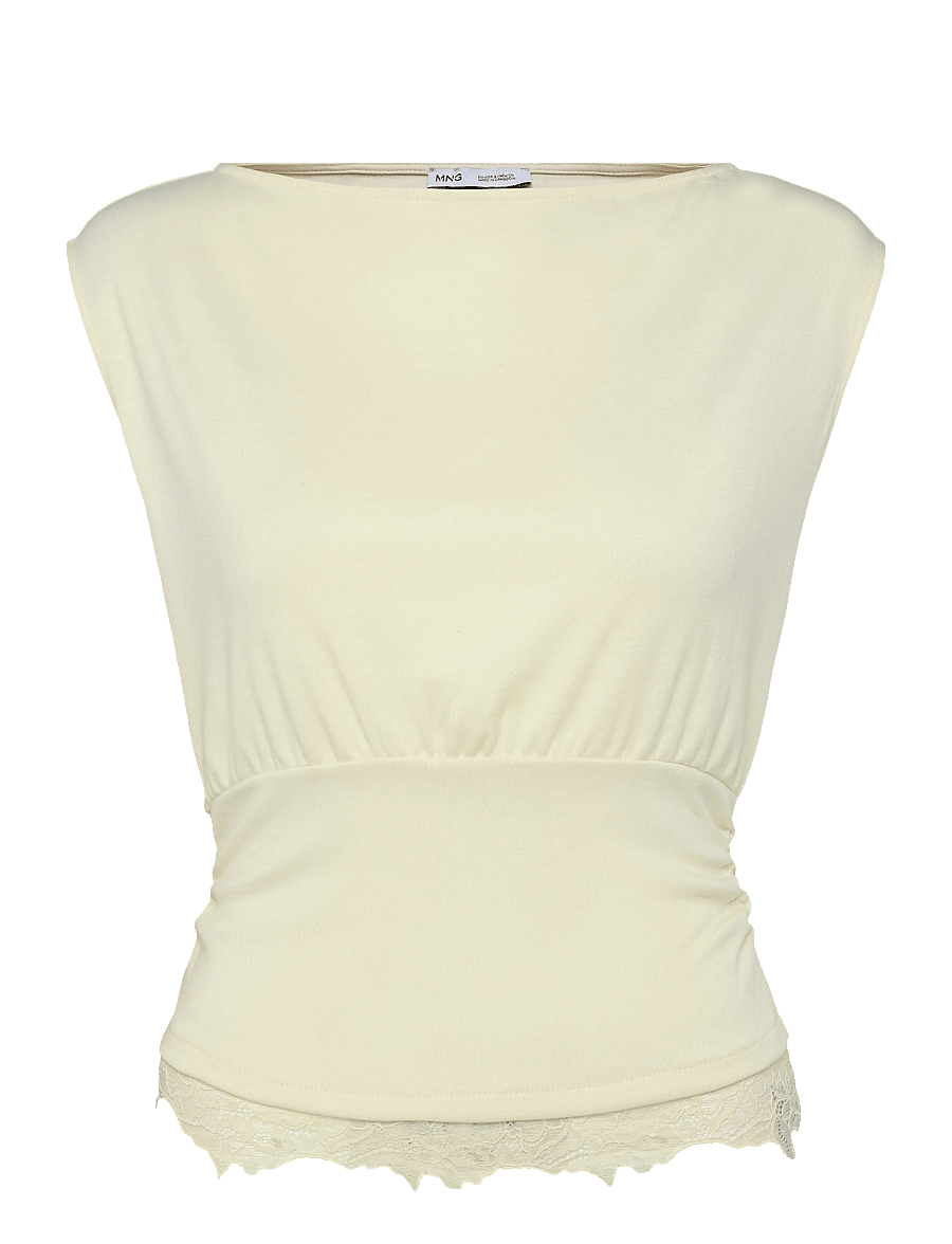 Mango - Ruched lace top - tanktops - light beige - 1