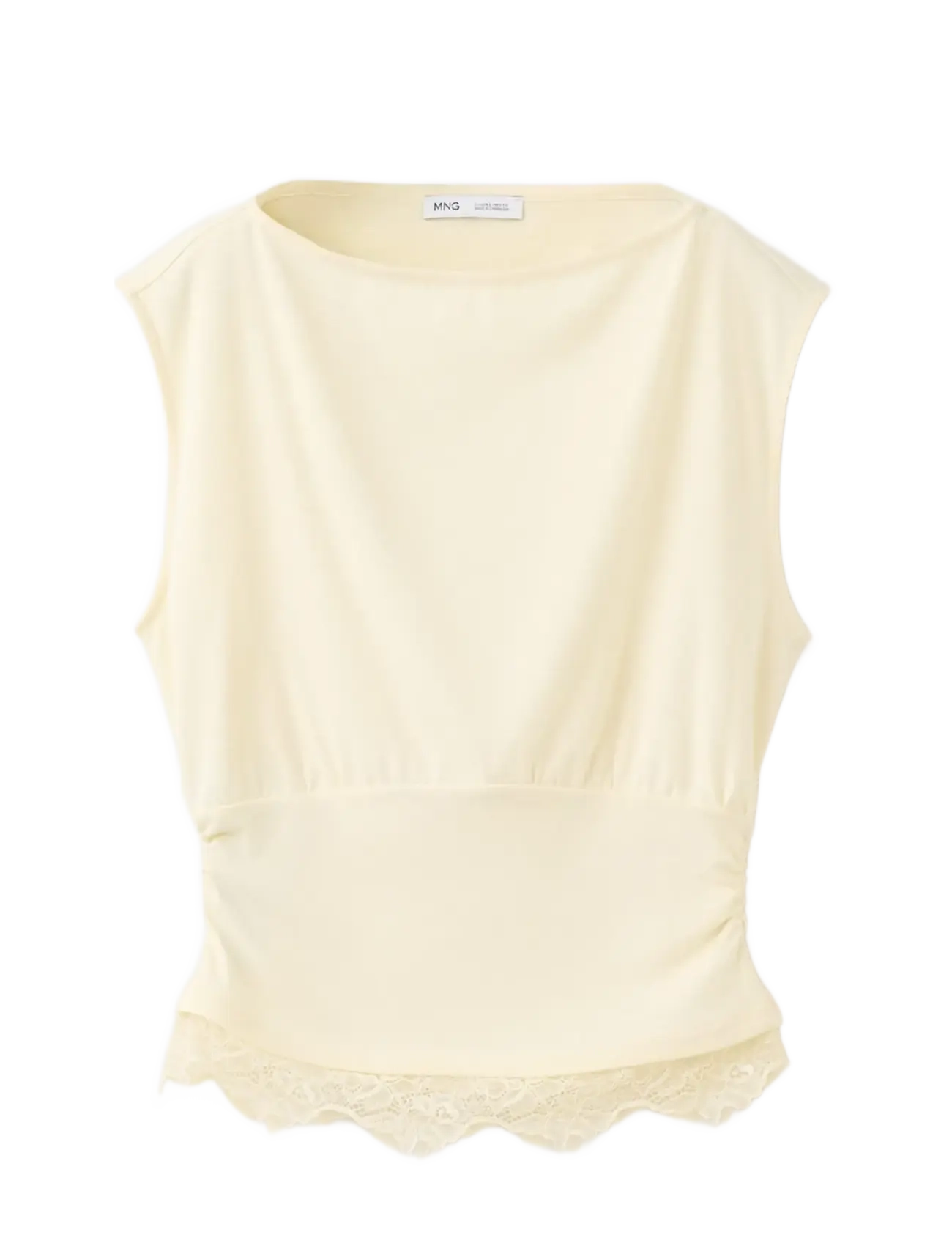 Mango Ruched lace top - Kläder - LIGHT BEIGE / beige