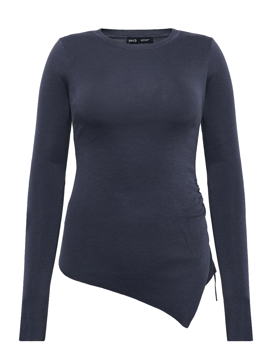 Mango - Ruched fine-knit sweater - striktrøjer - dark blue - 1