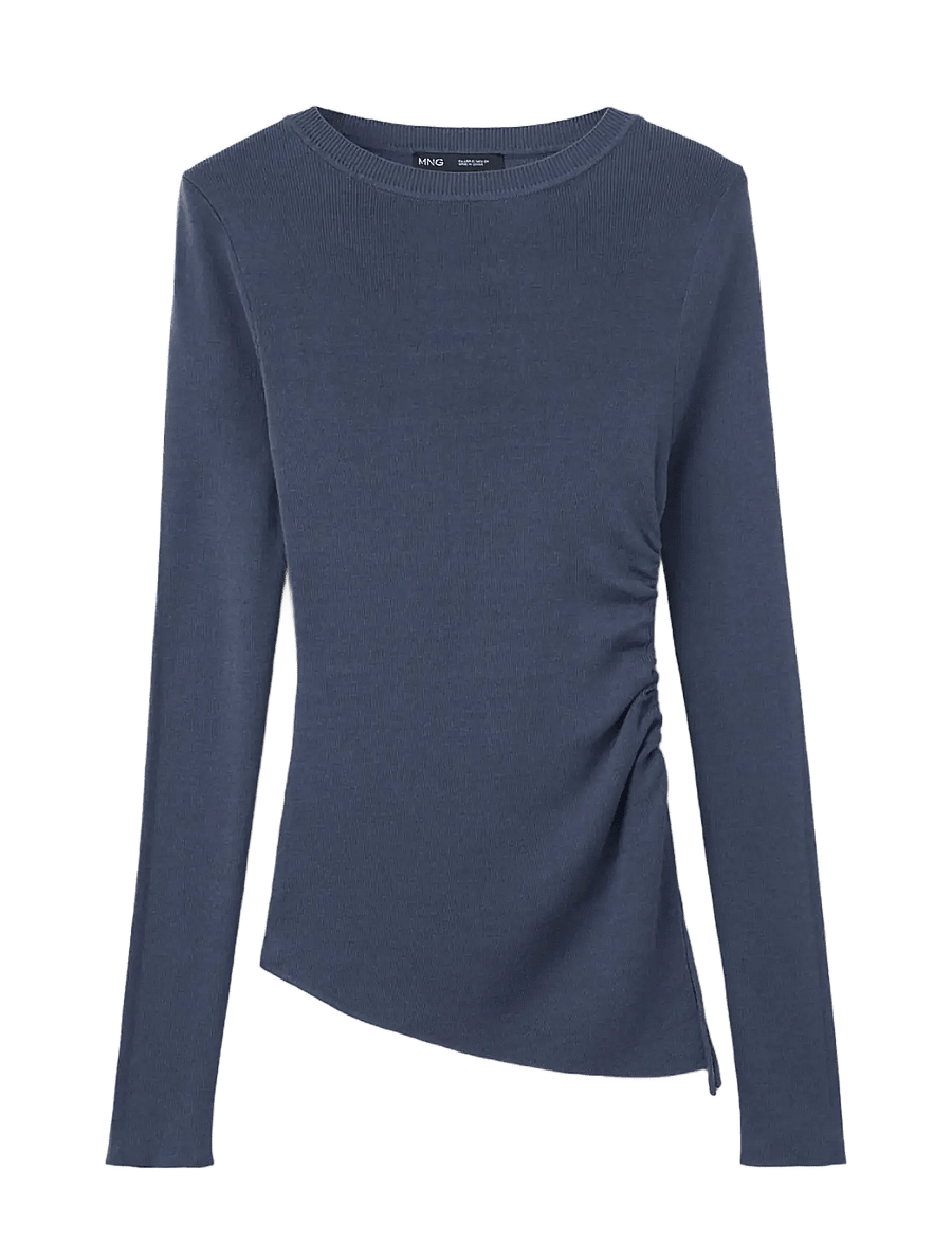 Mango - Ruched fine-knit sweater - dark blue - 1