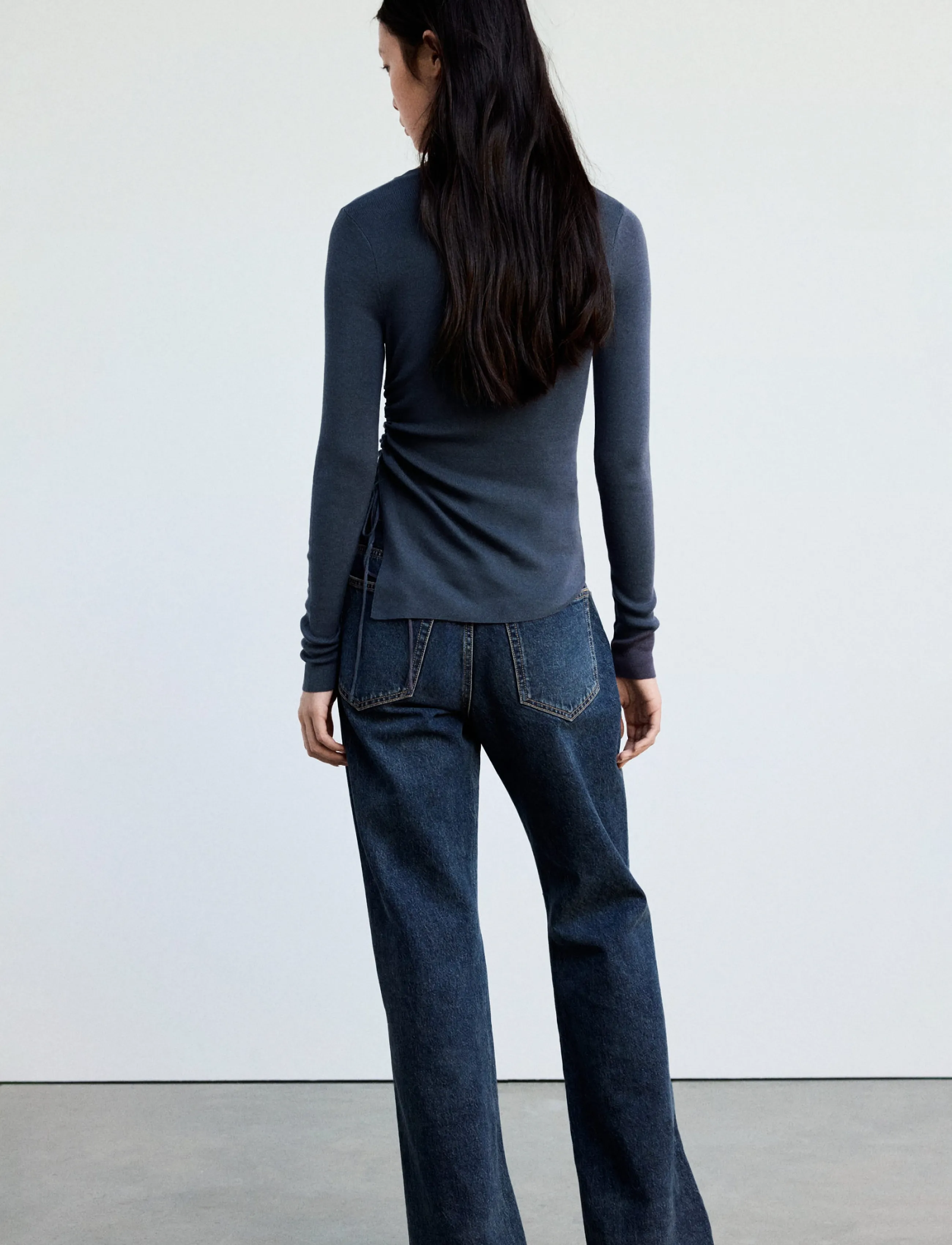 Mango - Ruched fine-knit sweater - dark blue - 2