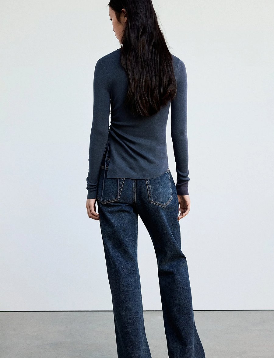 Mango - Ruched fine-knit sweater - dark blue - 2
