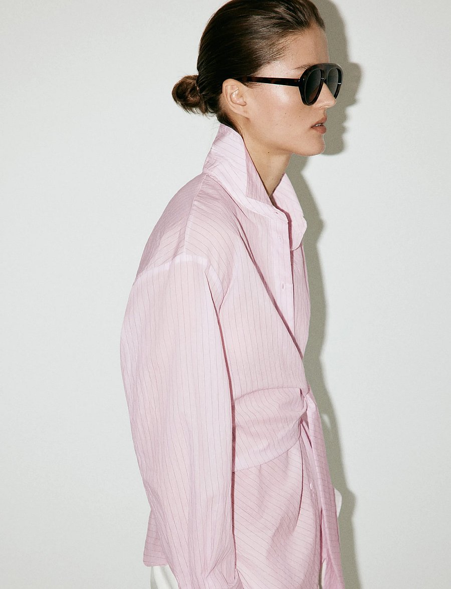Mango - Striped blouse with bow detail - langærmede skjorter - pink - 0