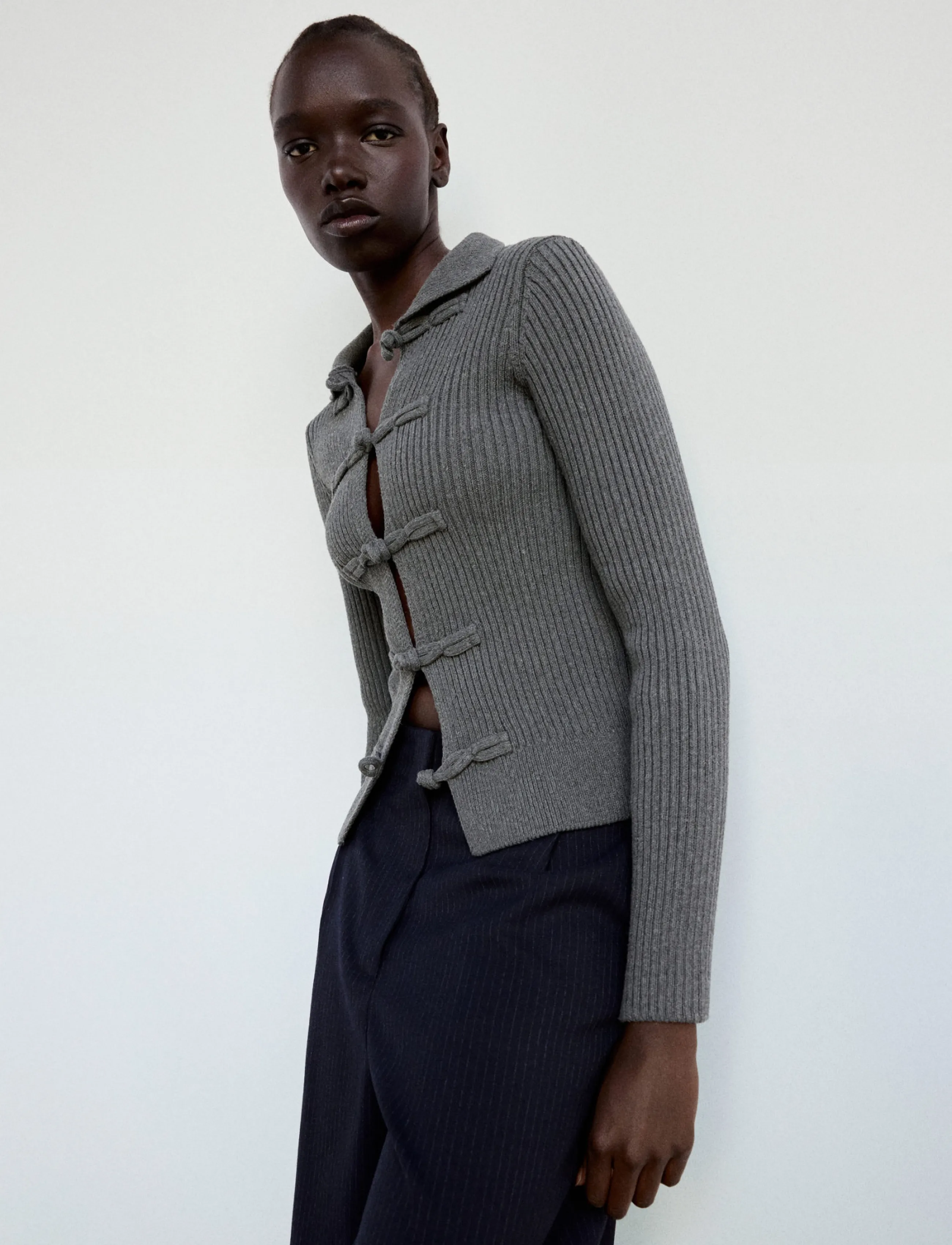 Mango - Ribbed duffle cardigan - cardigans - grey - 0