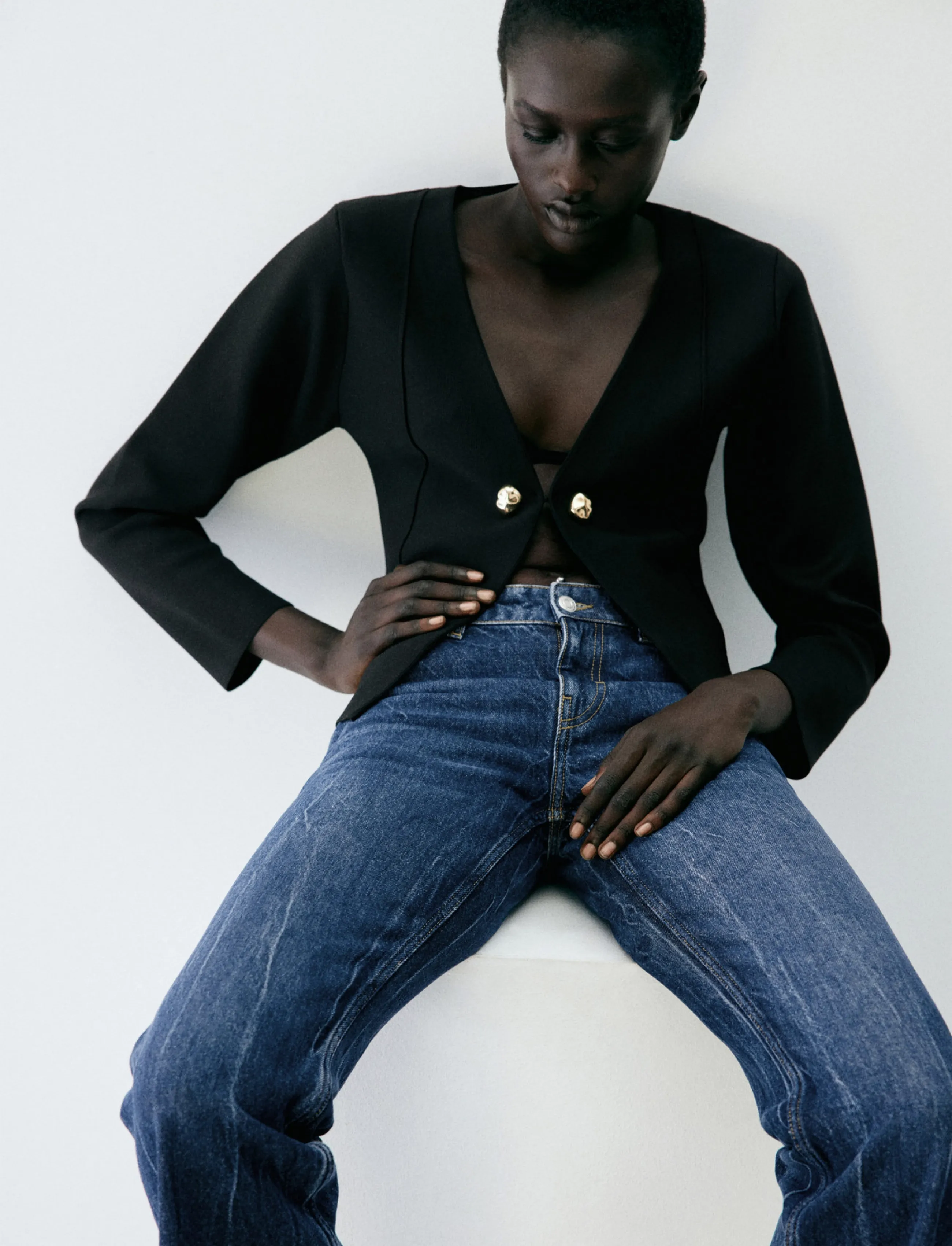 Mango Knitted jacket with jewel buttons - Vårjackor - BLACK / black