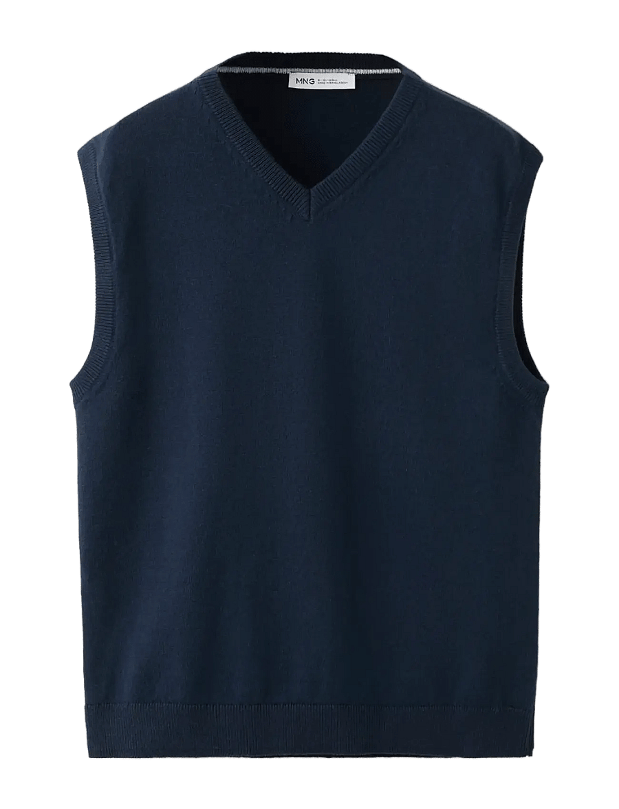 Mango - Fine-knit V-neck waistcoat - västar - navy - 0
