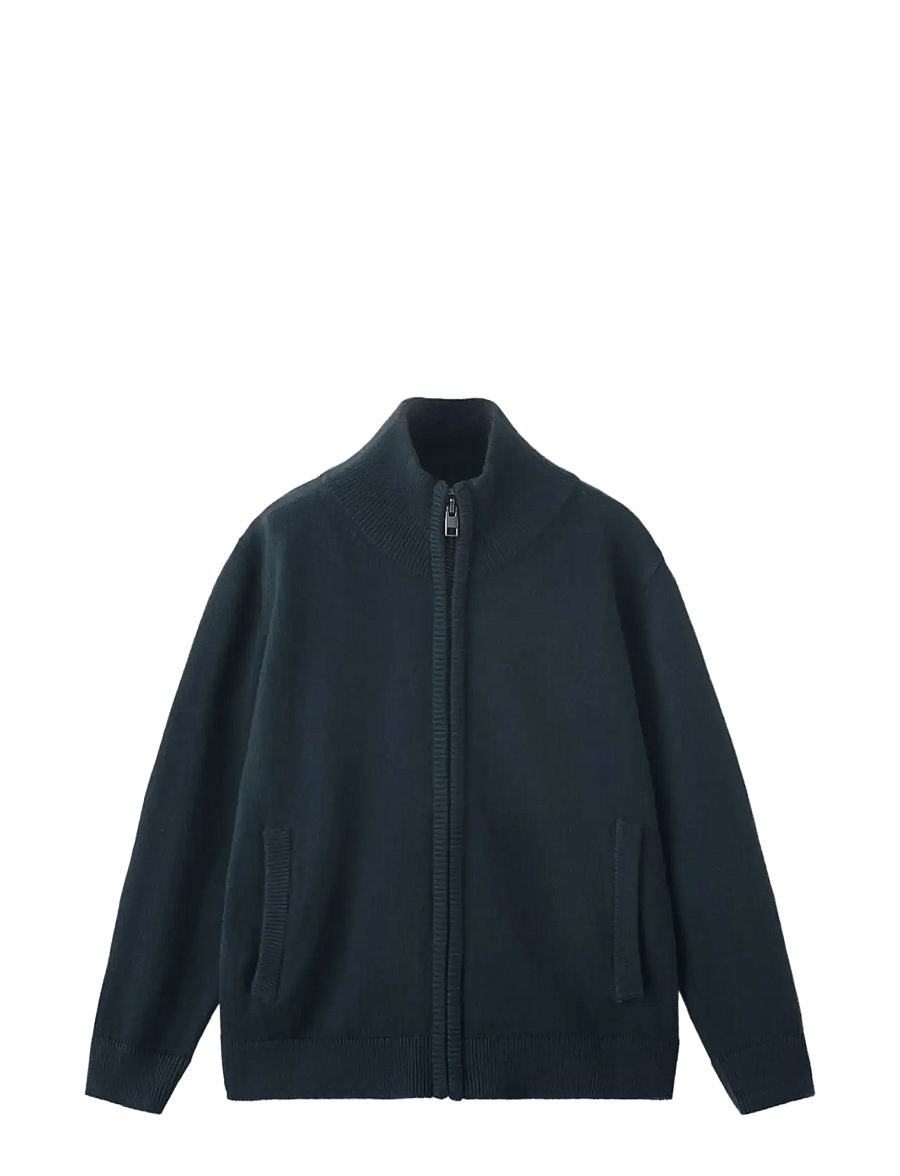Mango - 100% cotton zip-up cardigan - koftor - navy - 0