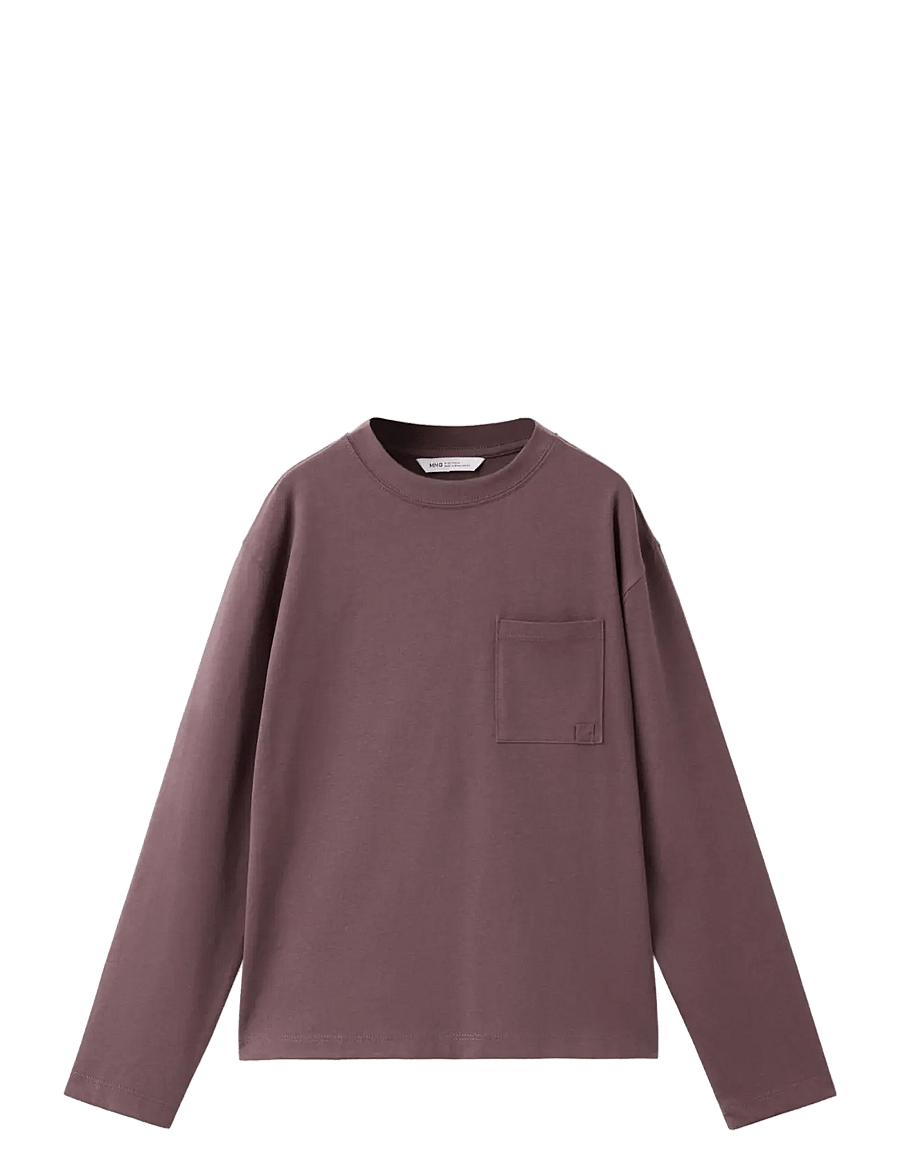 Mango - Loose fit cotton T-shirt - långärmade t-shirts - dark red - 0
