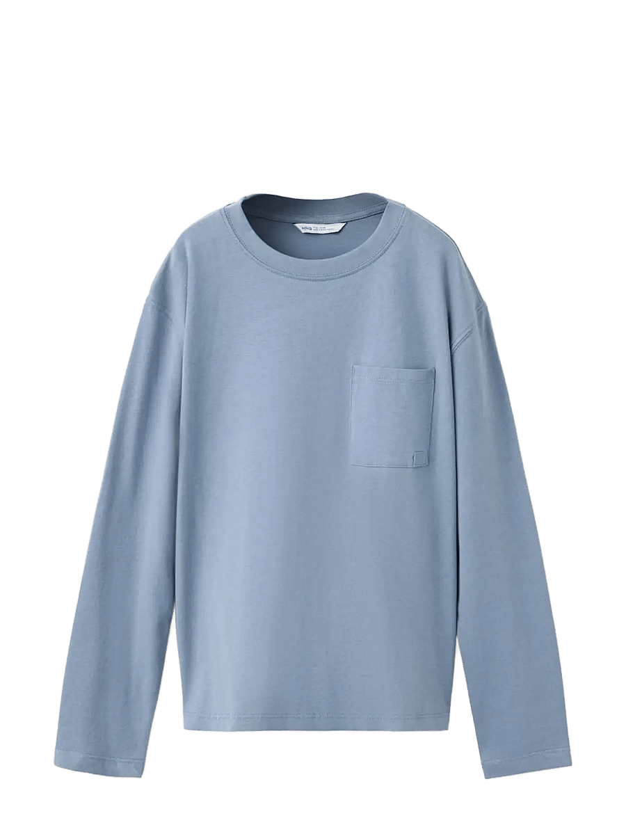 Mango - Loose fit cotton T-shirt - langærmede t-shirts - medium blue - 0