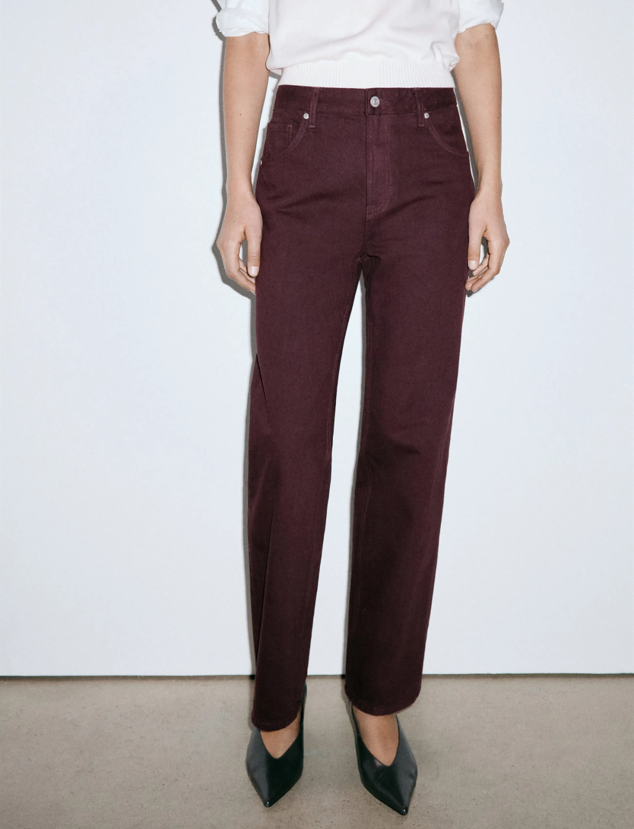 Mango Miami medium-rise straight-fit jeans - Vardagsstil - DARK RED / burgundy