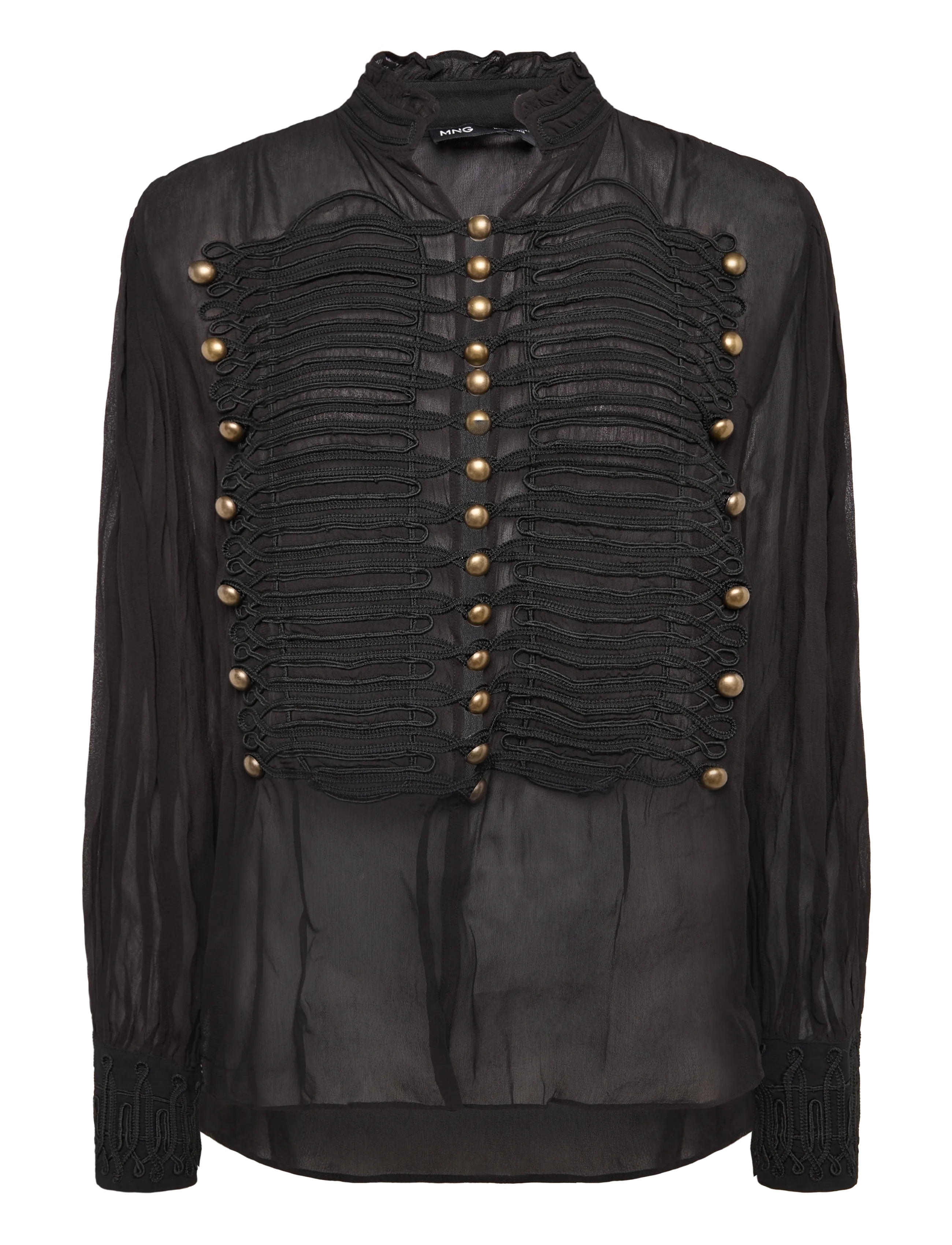 Mango Chiffon blouse with frog closures - Streetstyle - BLACK / black