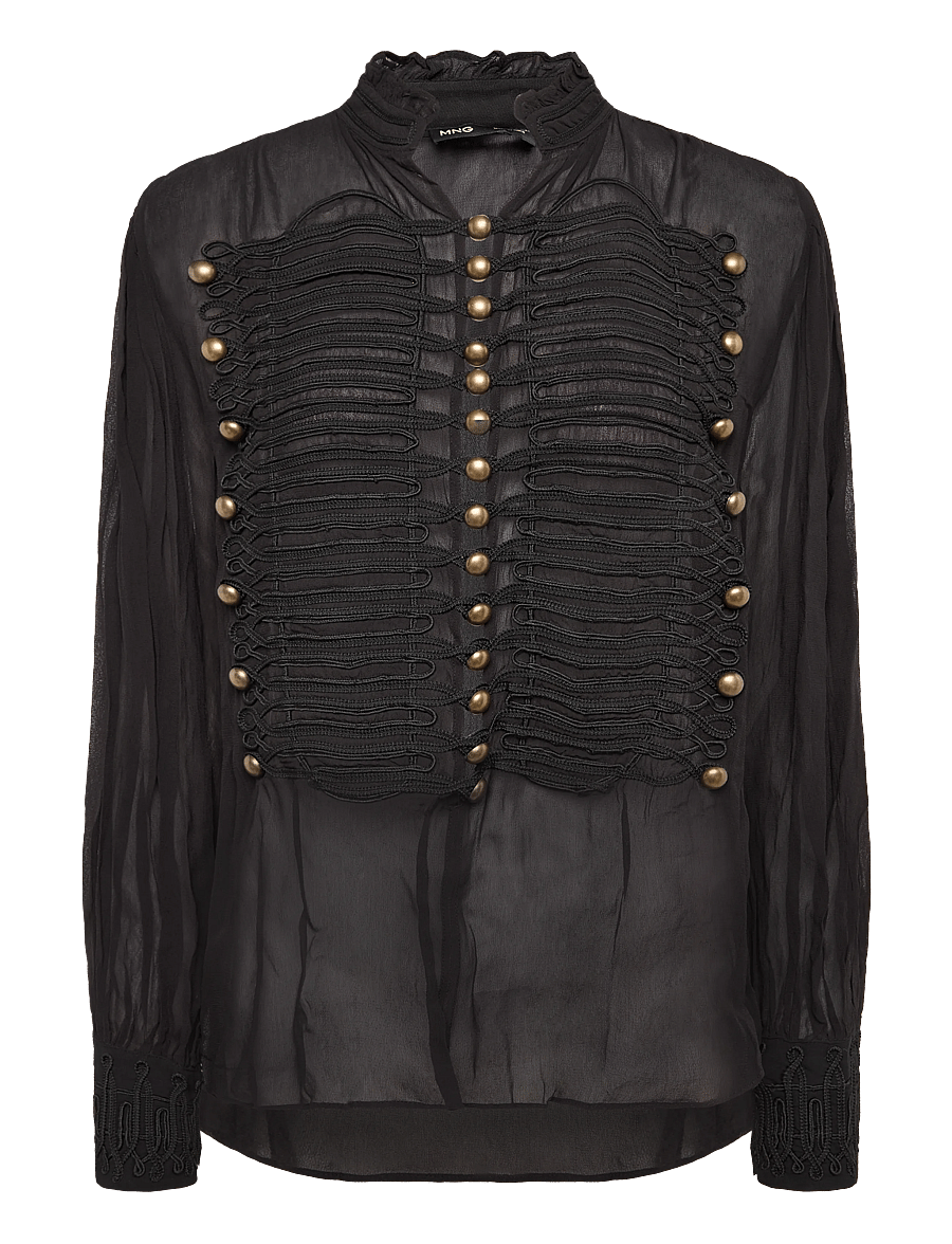 Mango - Chiffon blouse with frog closures - langærmede bluser - black - 0