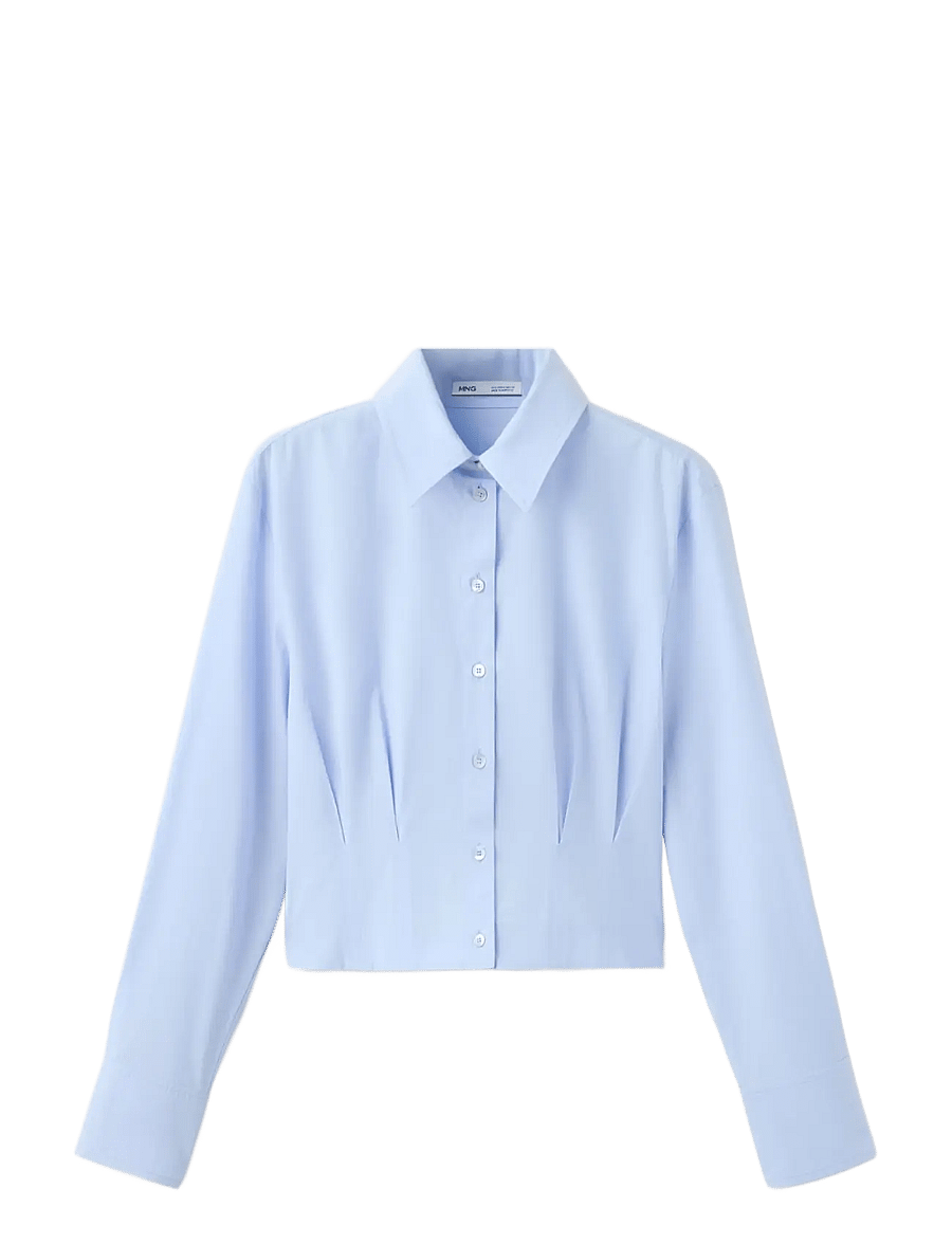 Mango - Pleated cotton shirt - langærmede skjorter - lt-pastel blue - 1