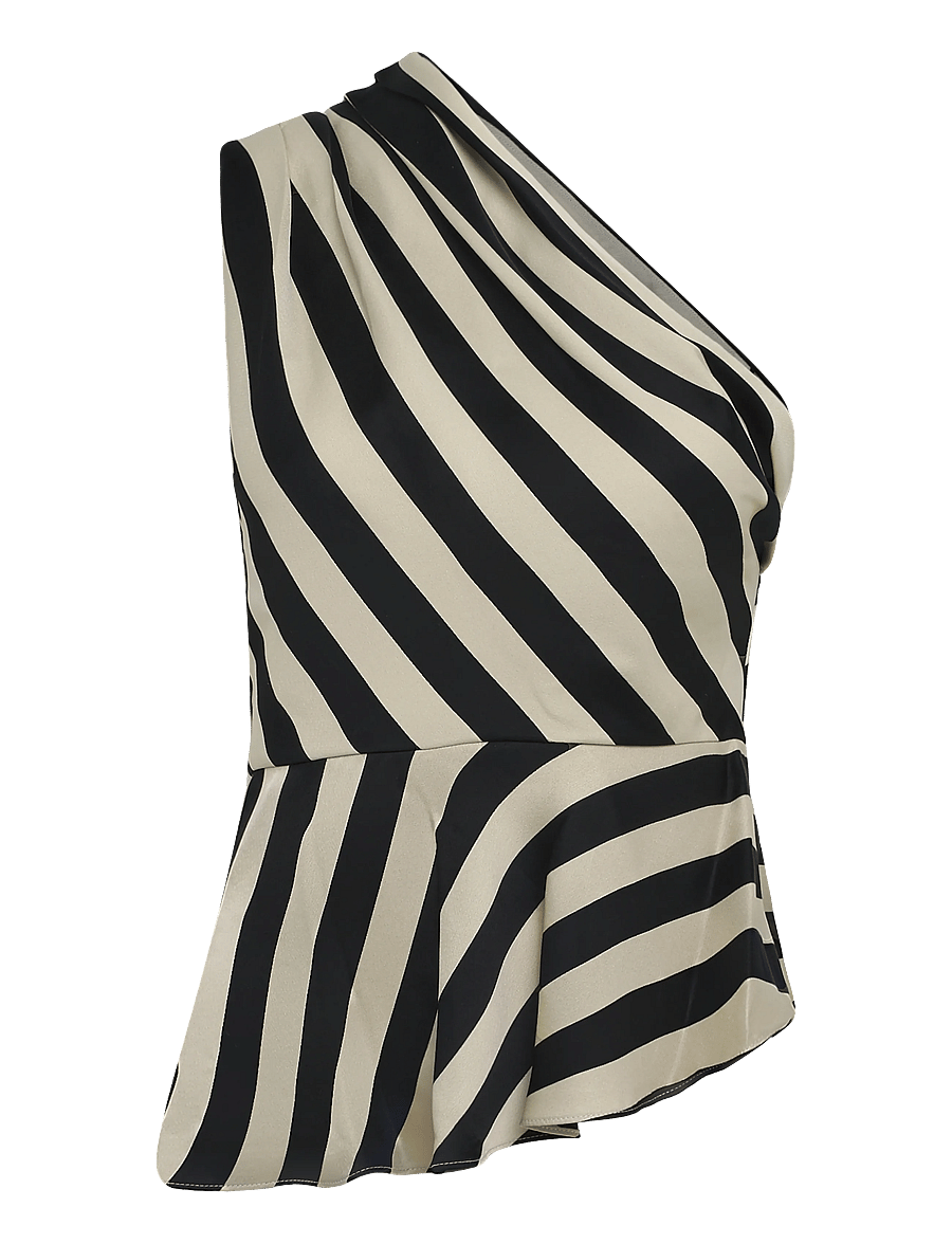 Mango - Striped asymmetrical top - linnen - light beige - 0