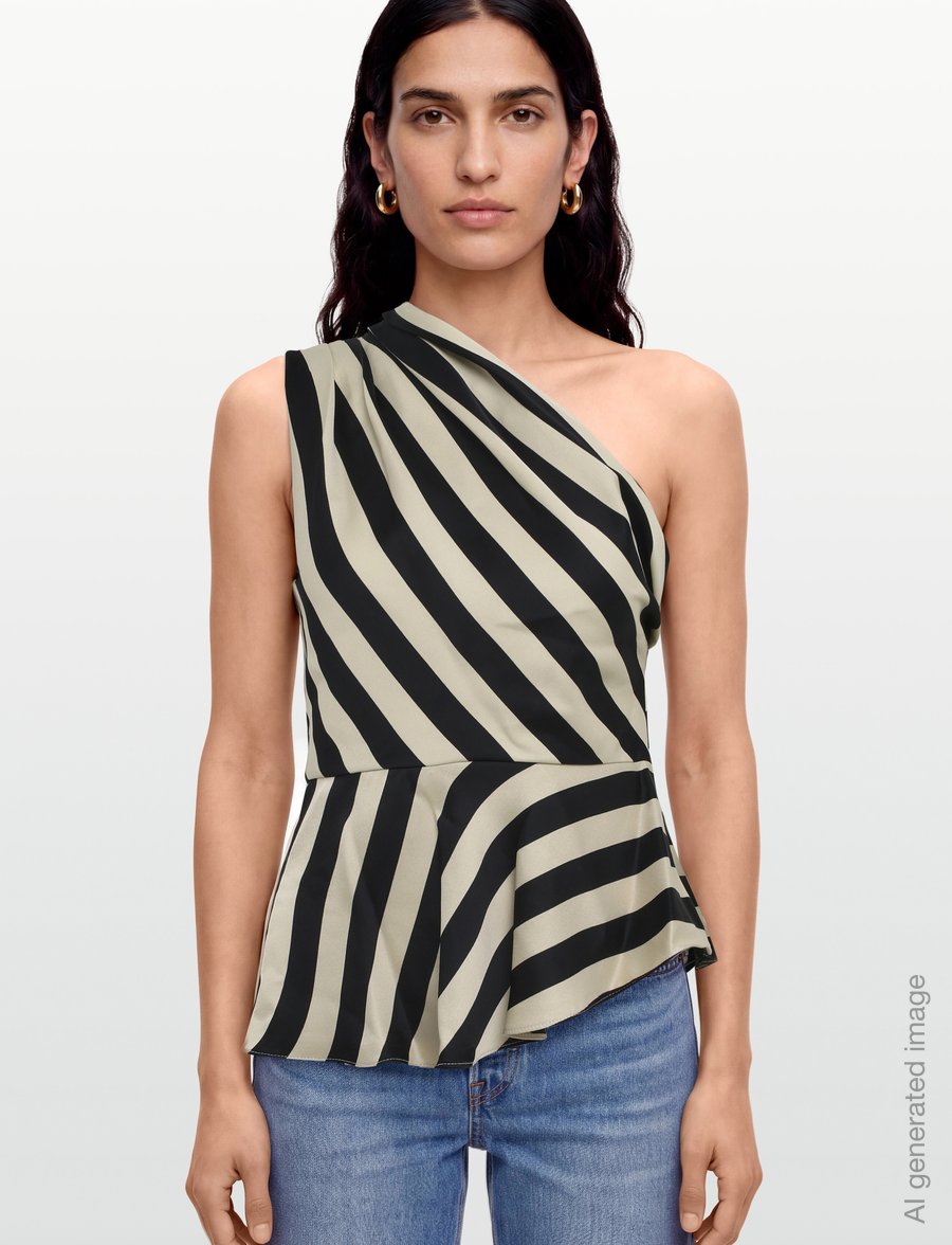 Mango - Striped asymmetrical top - linnen - light beige - 3