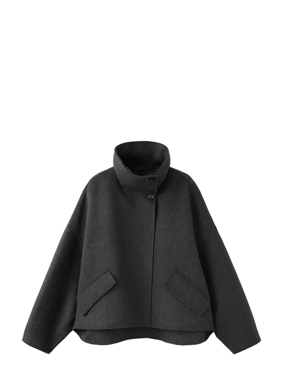 Mango - Wool cardigan with collar - dark grey - 1