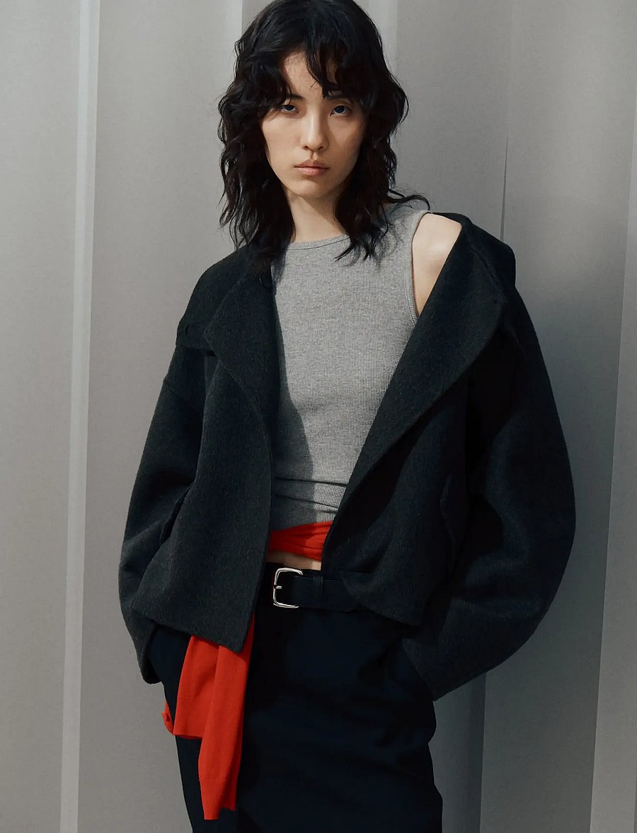Mango - Wool cardigan with collar - dark grey - 0