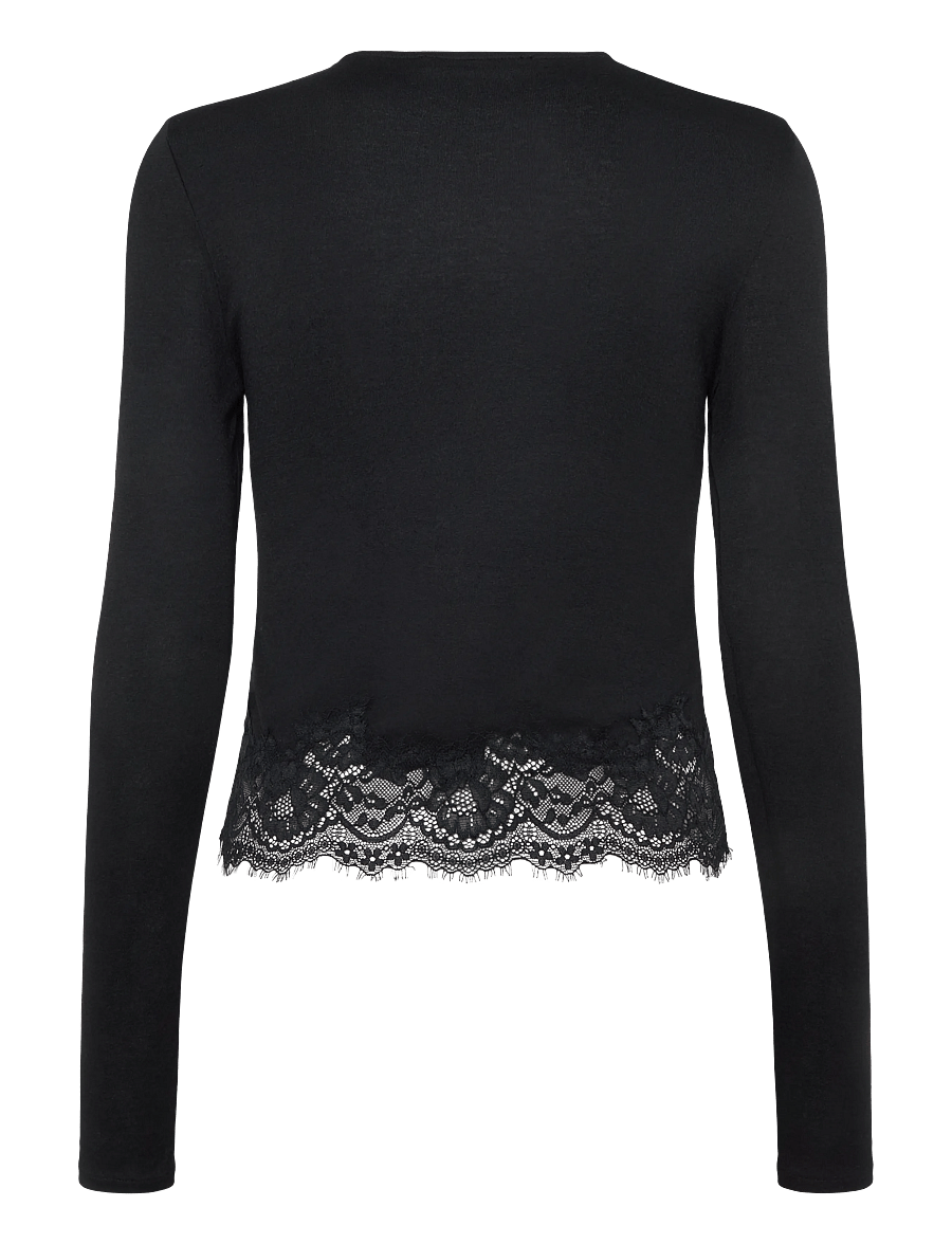 Mango - Fitted T-shirt with lace trim - langærmede toppe - black - 2