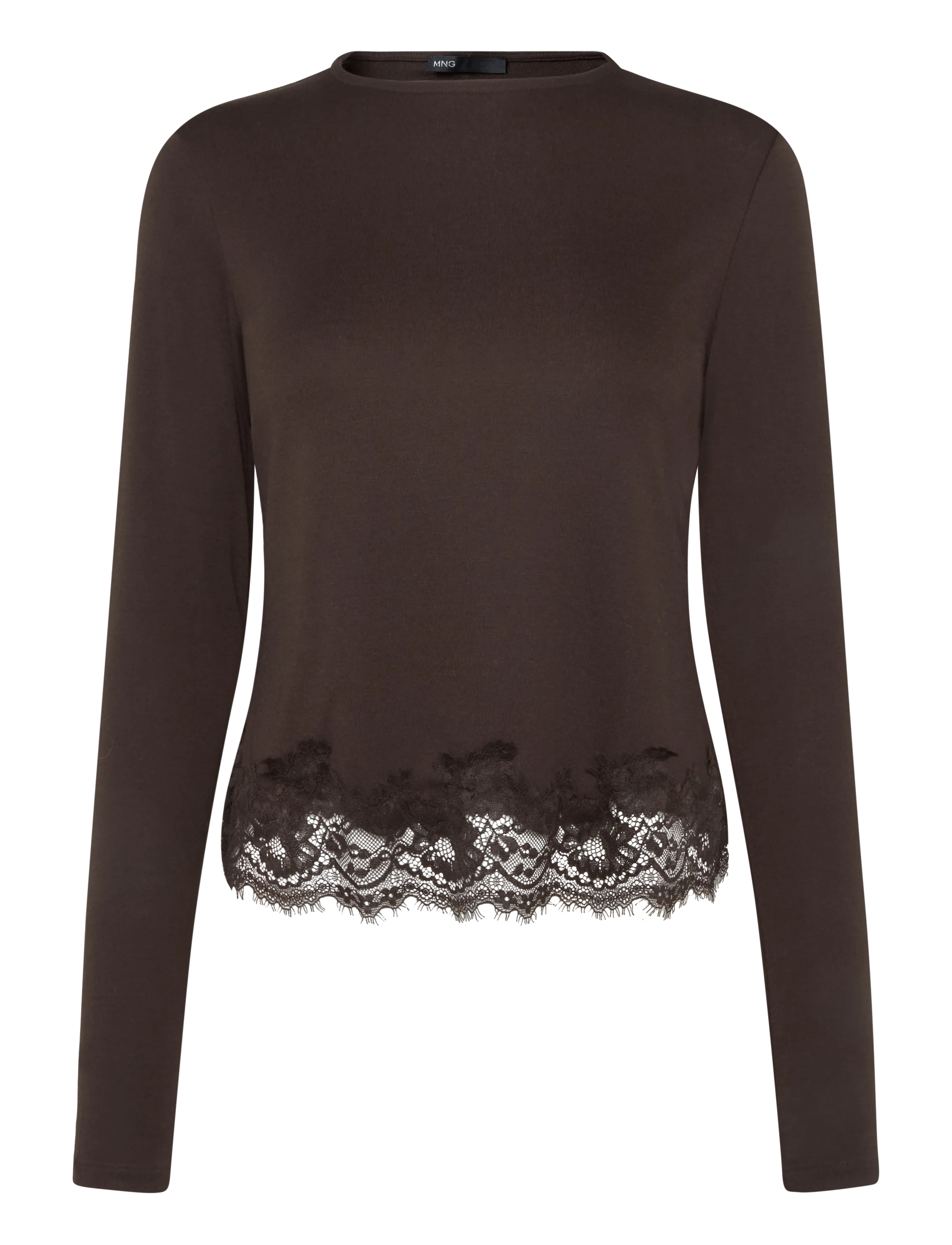 Mango Fitted T-shirt with lace trim - Streetstyle - BROWN / brown