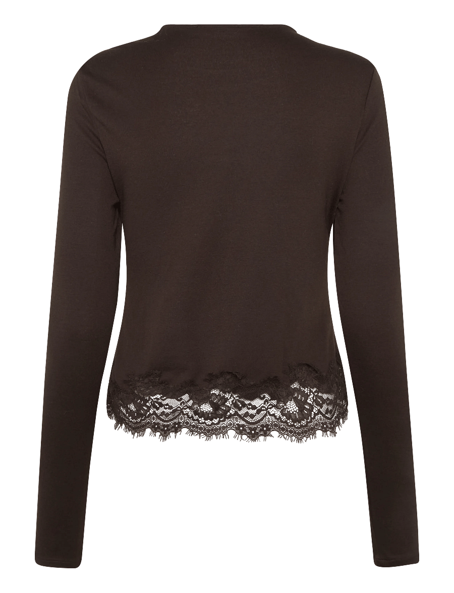 Mango - Fitted T-shirt with lace trim - langærmede toppe - brown - 1