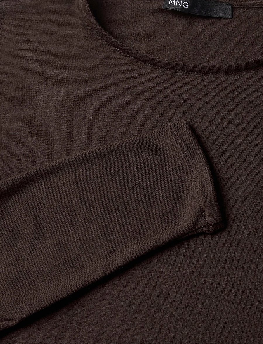 Mango - Fitted T-shirt with lace trim - langærmede toppe - brown - 2