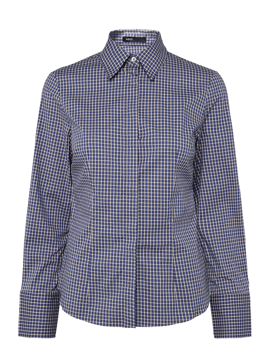 Mango - Fitted checked shirt - langærmede skjorter - navy - 0