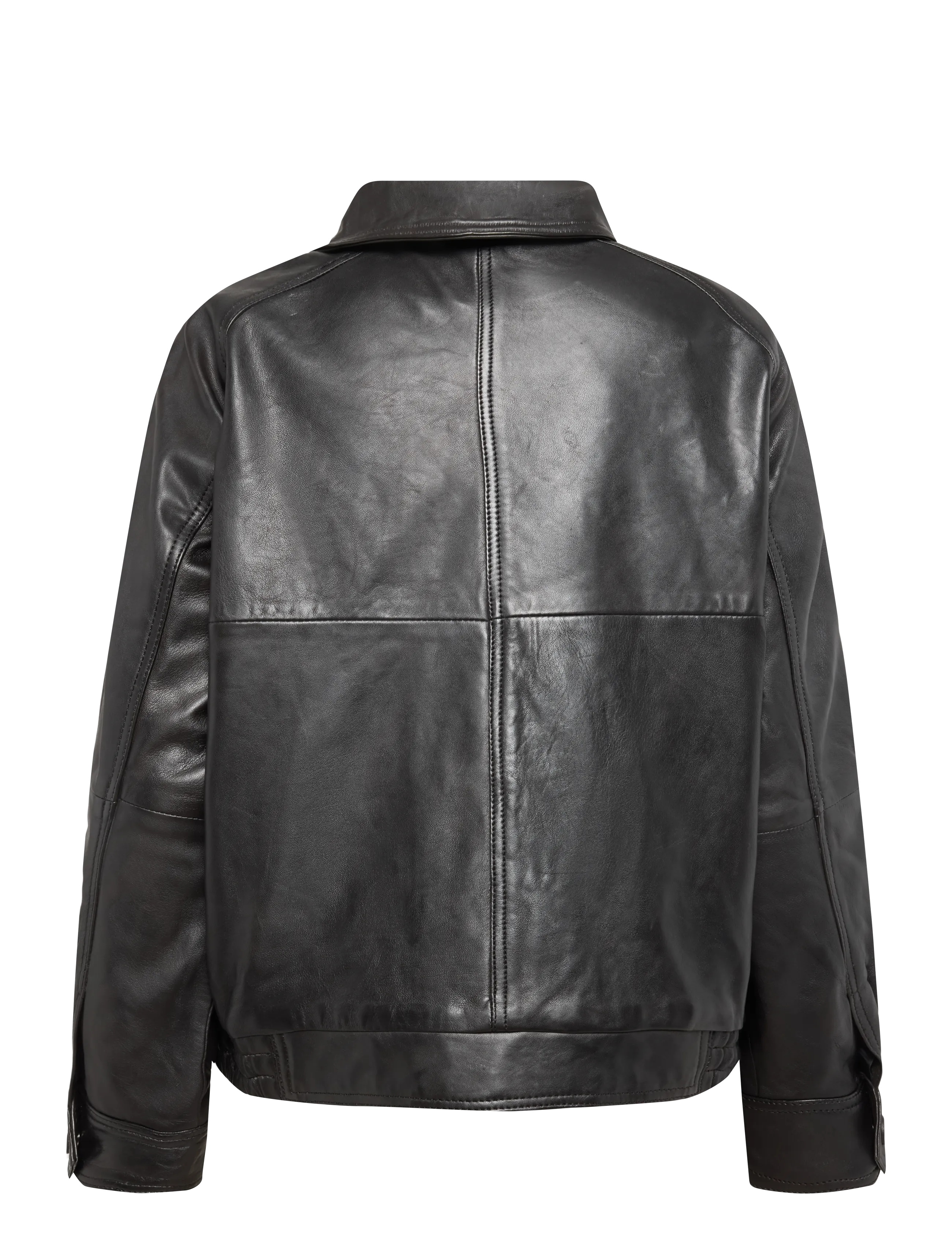Mango - Oversized leather jacket with funnel neck - dark brown - 1