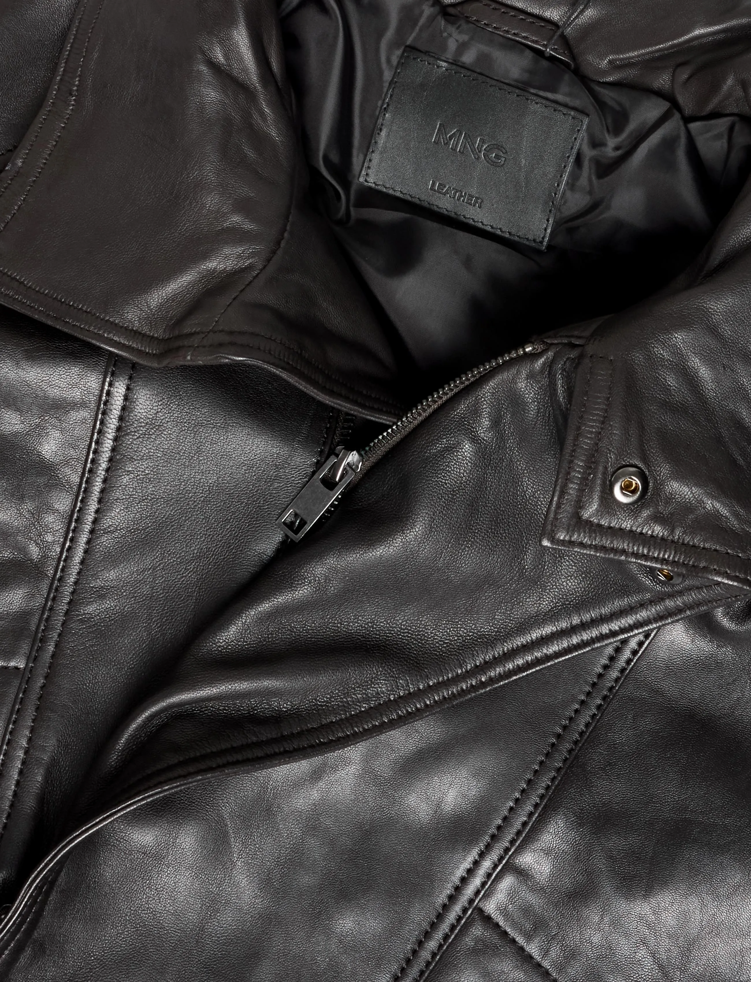 Mango - Oversized leather jacket with funnel neck - dark brown - 2