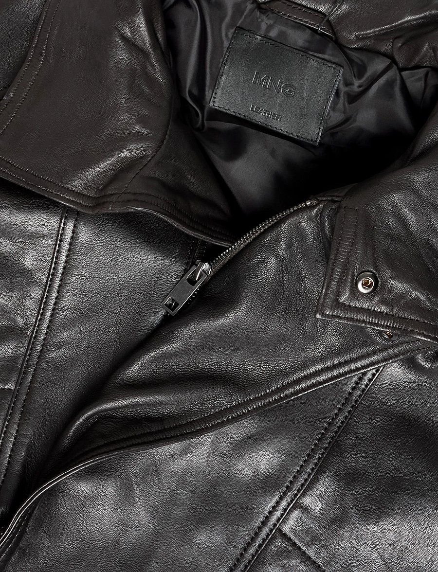 Mango - Oversized leather jacket with funnel neck - bomberjakker - dark brown - 2