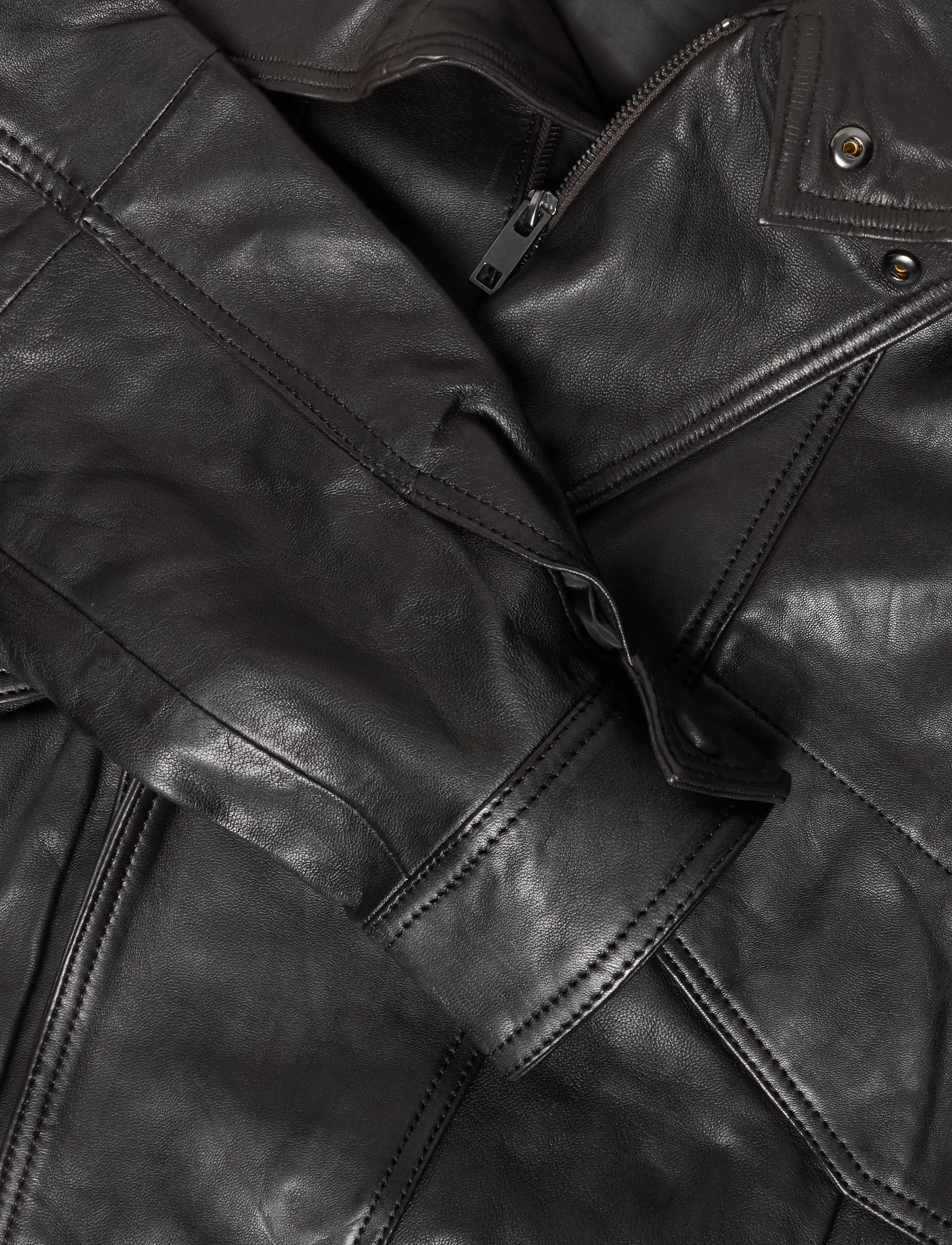 Mango - Oversized leather jacket with funnel neck - dark brown - 3