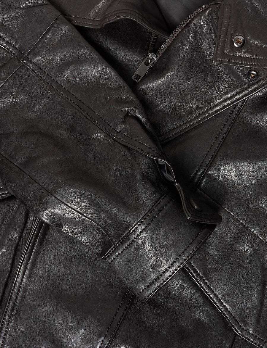 Mango - Oversized leather jacket with funnel neck - bomberjakker - dark brown - 3