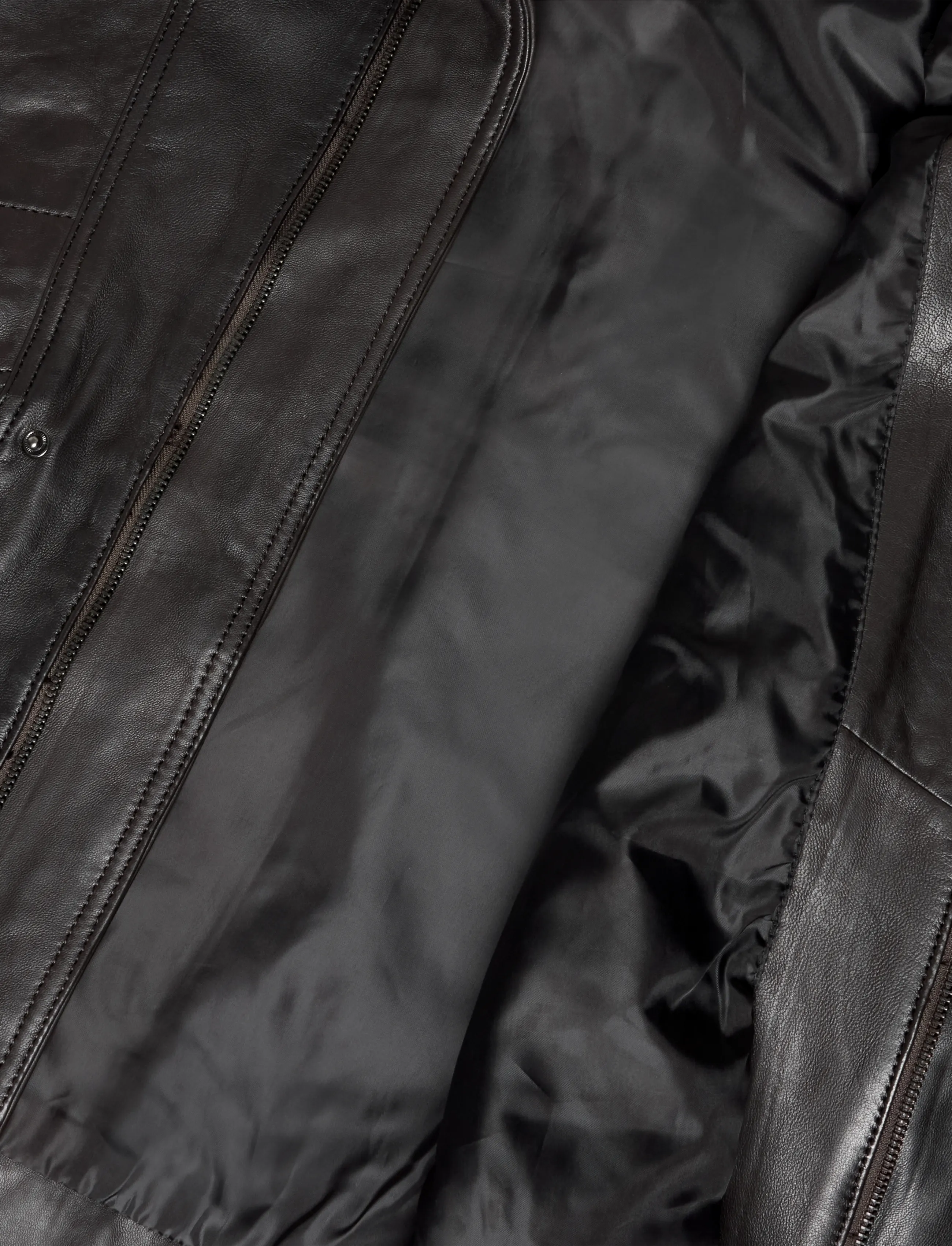 Mango - Oversized leather jacket with funnel neck - dark brown - 4