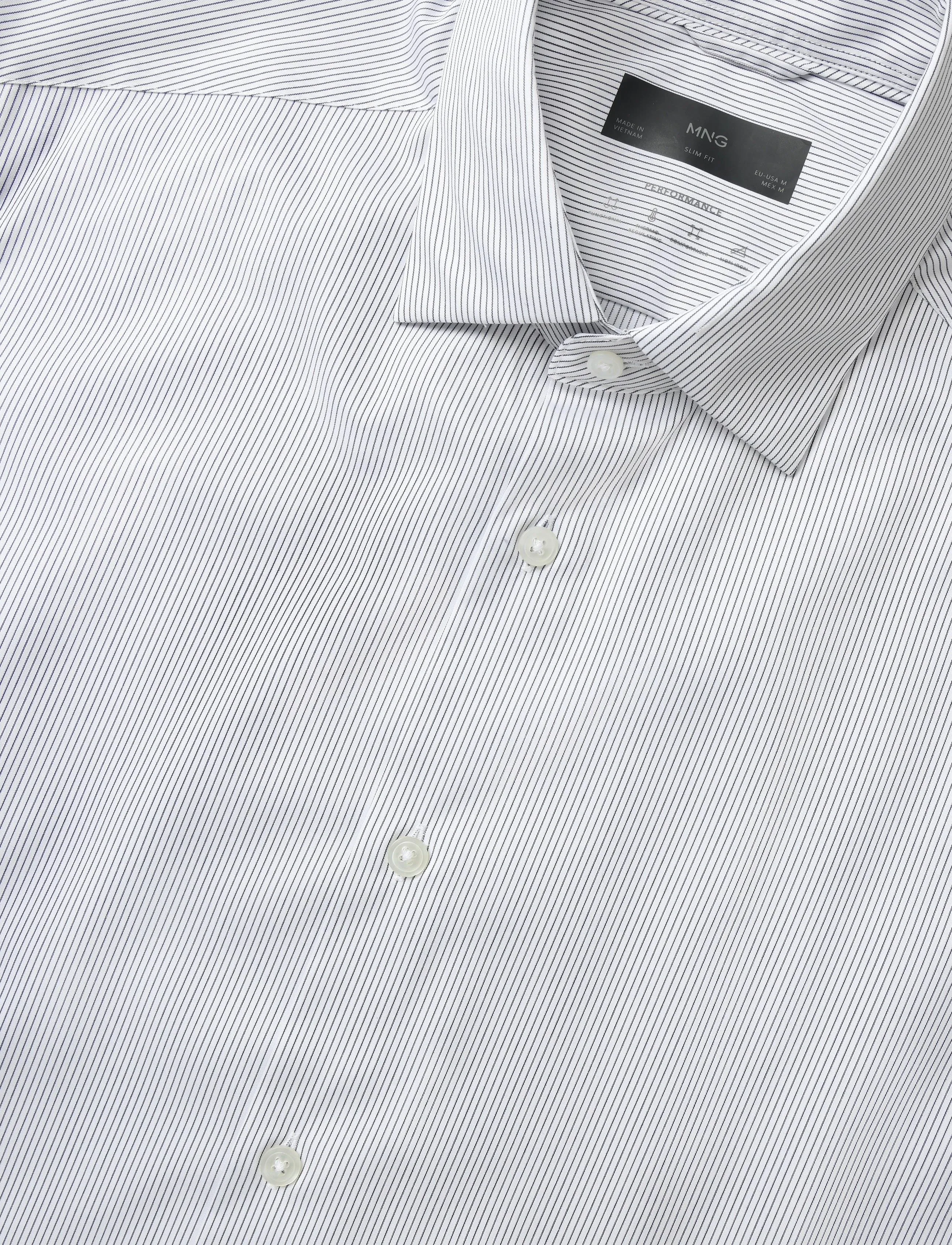 Mango - Slim fit striped cotton shirt - casual skjorter - white - 2