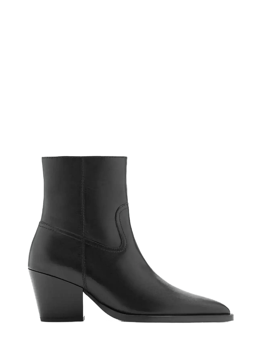 Mango - Leather pointed ankle boots - støvletter - black - 0