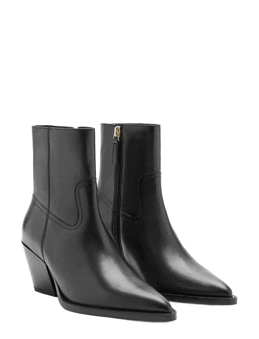 Mango - Leather pointed ankle boots - støvletter - black - 1