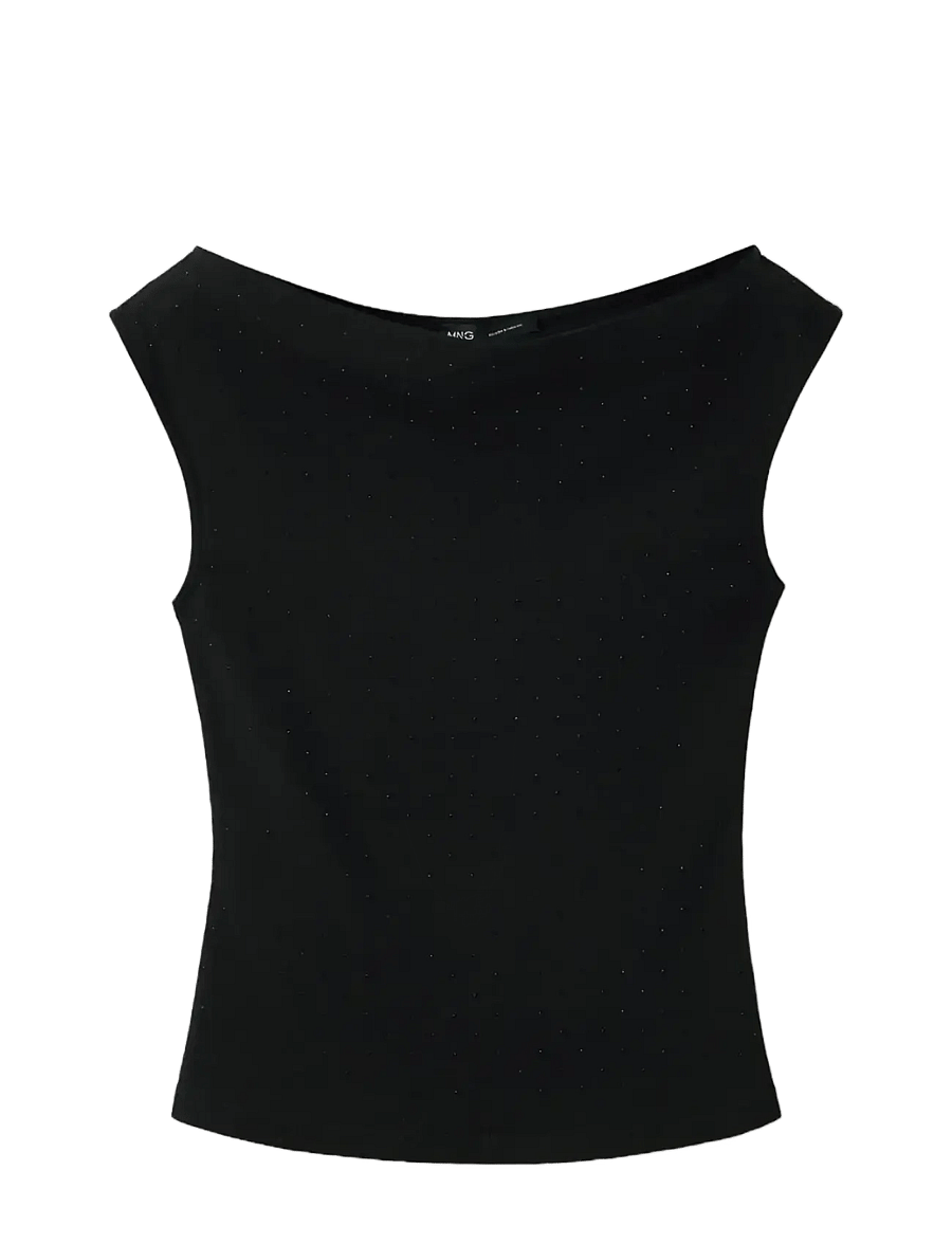 Mango - Asymmetrical top with rhinestones - linnen - black - 1