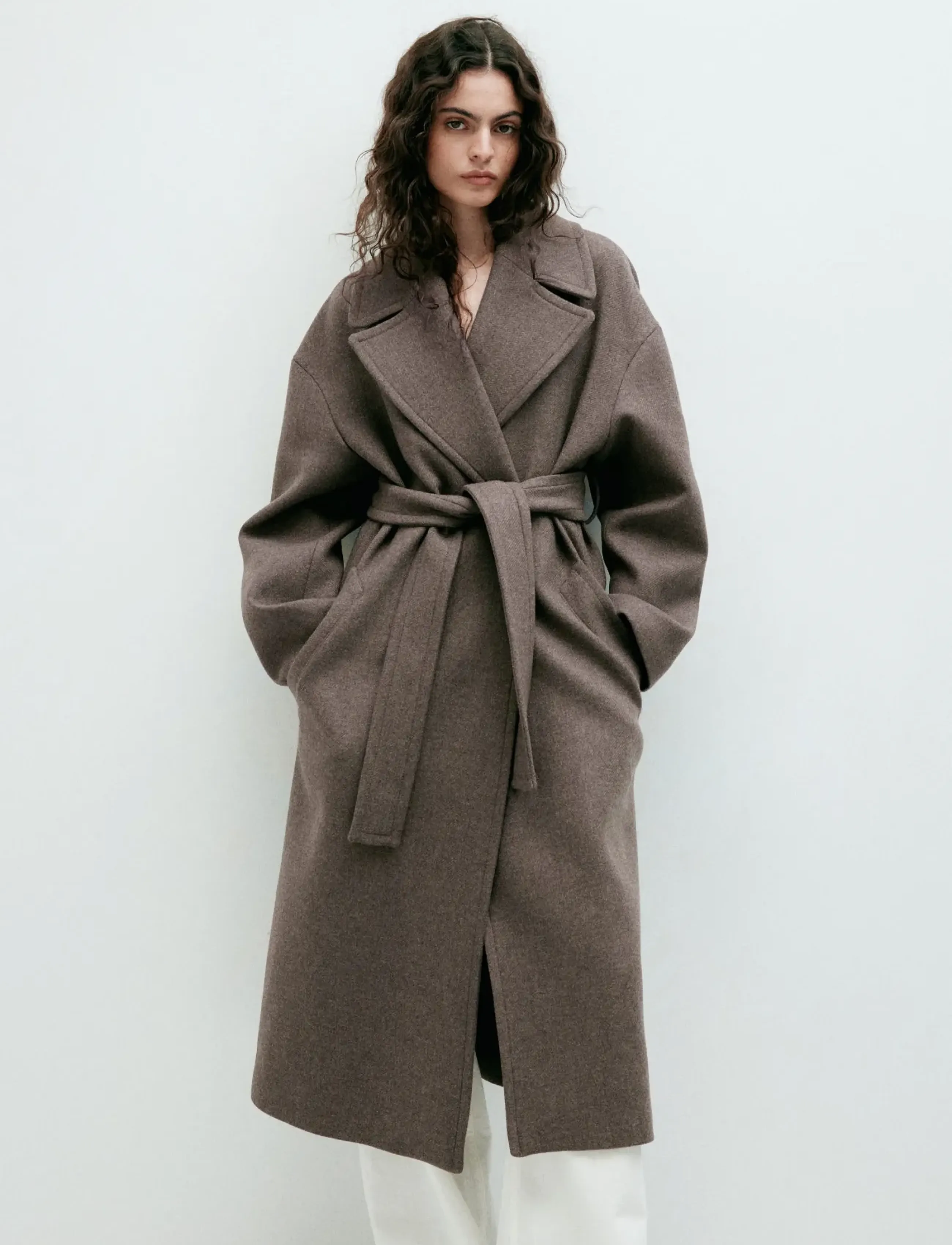 Mango Manteco wool coat with belt - Tøj - MEDIUM BROWN / brown